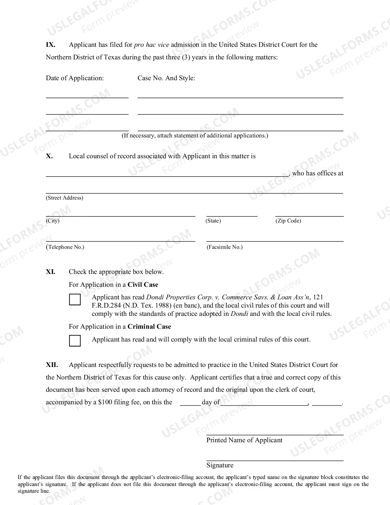 Preview Pro Hac Vice Application (attach Proposed Order below)