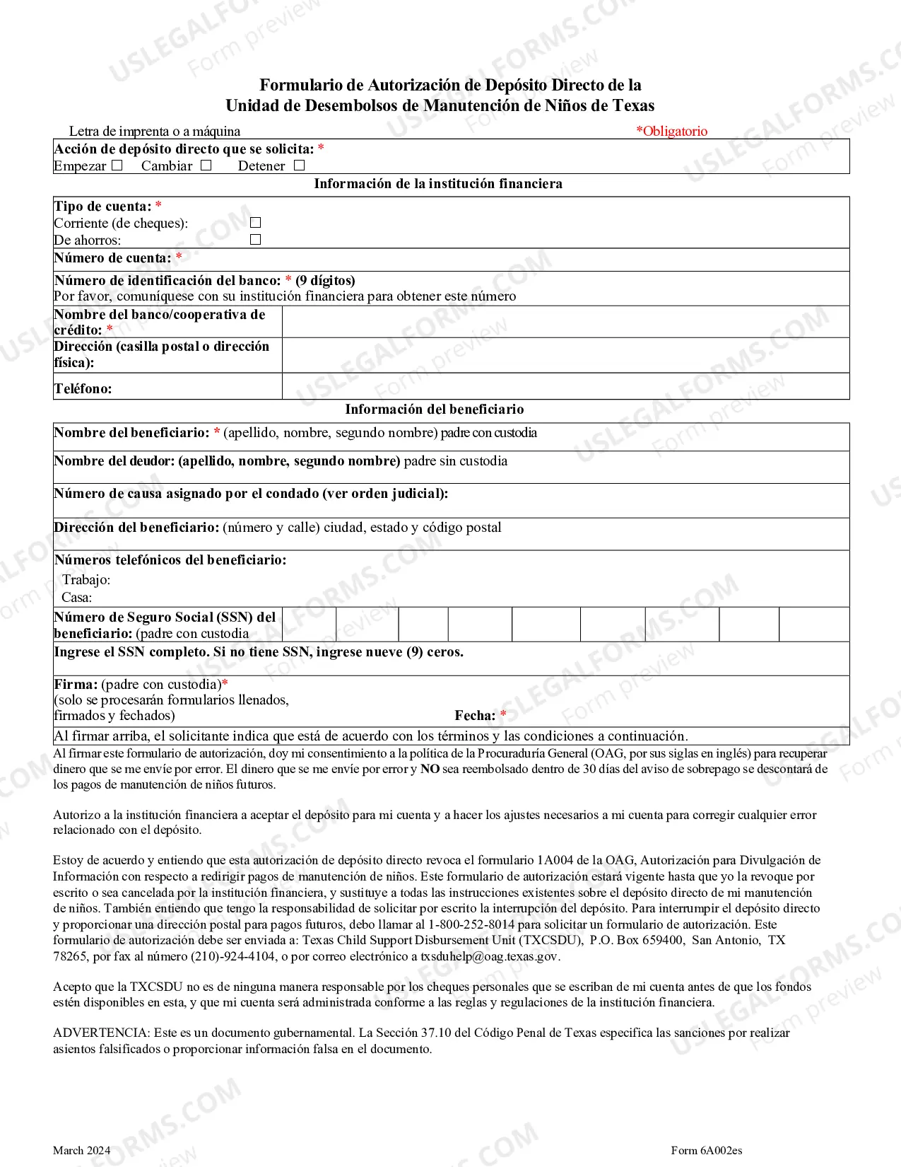 Preview Direct Deposit Authorization Form