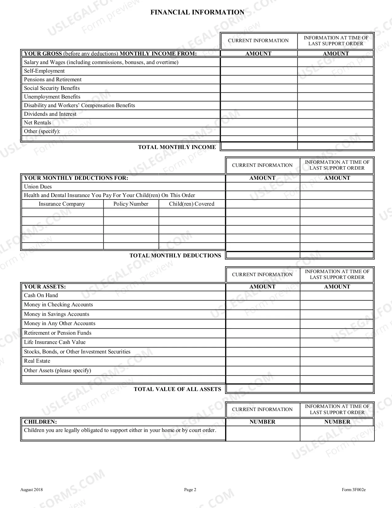 Preview Child Support Review Questionnaire
