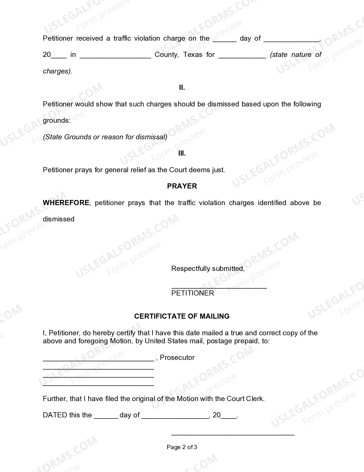 Preview Motion to Dismiss Traffic Violation Charges