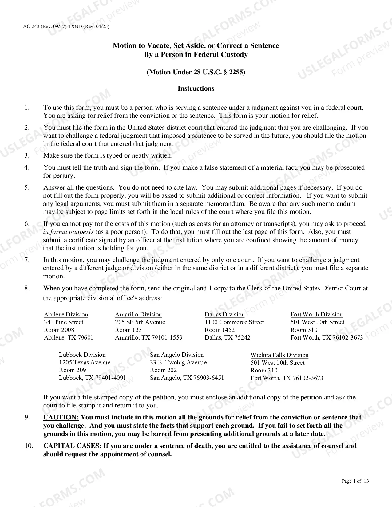 Preview Motion To Vacate, Set Aside, Or Correct Sentence, 28 U.S.C. 2255