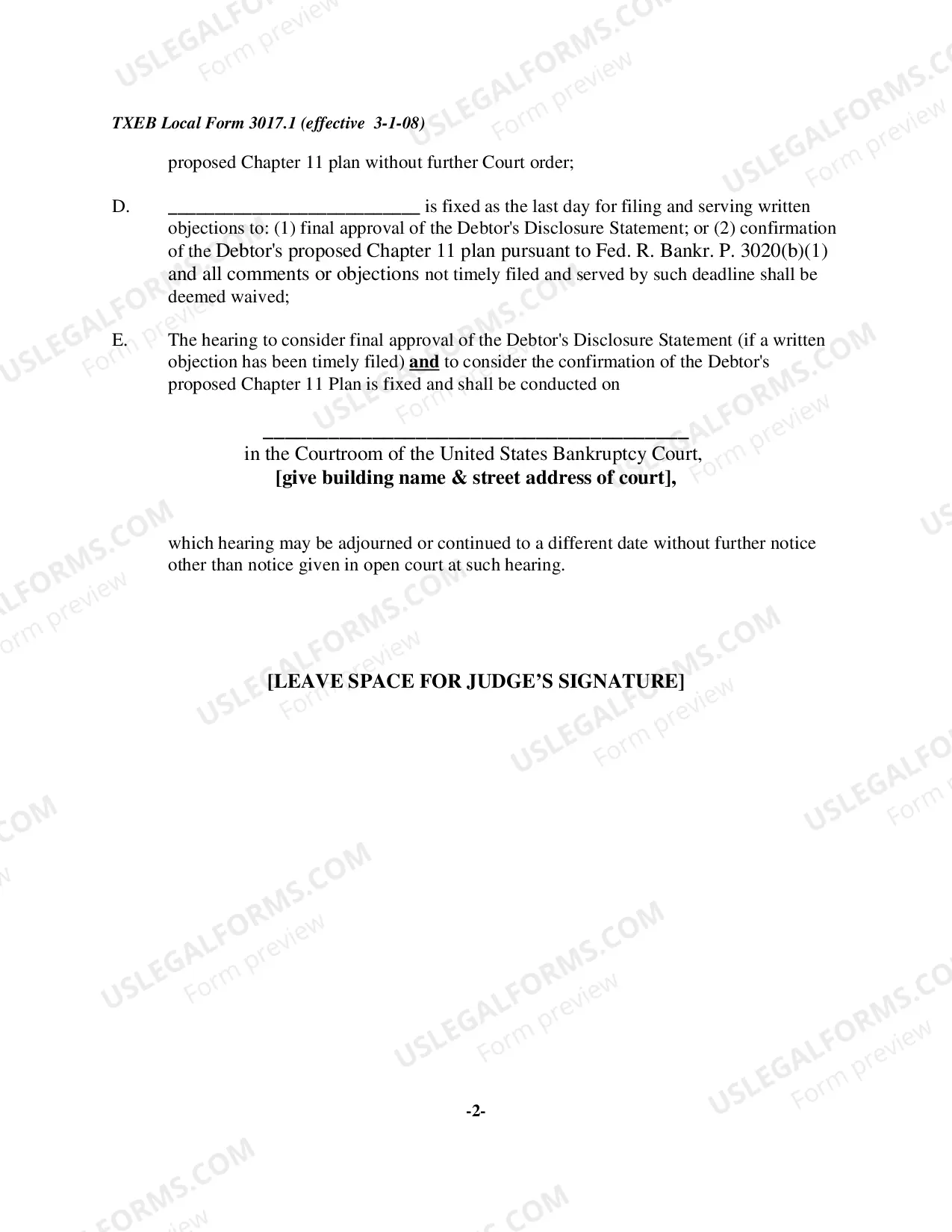 Preview Order Conditionally Approving Debtors Disclosure Statement