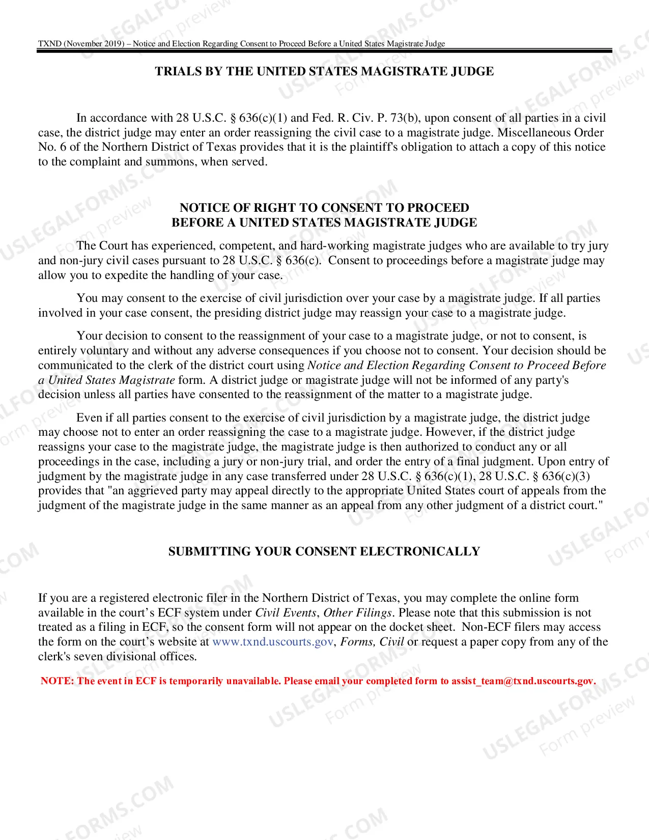 Preview Consent to Proceed Before a United States Magistrate Judge