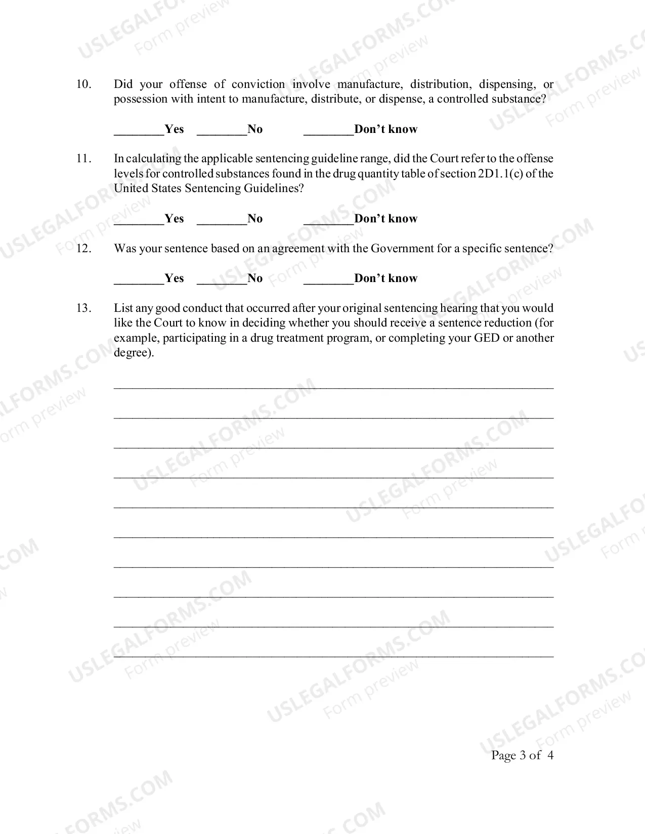 Preview Defendants Motion And Questionnaire For Reduction of Sentence