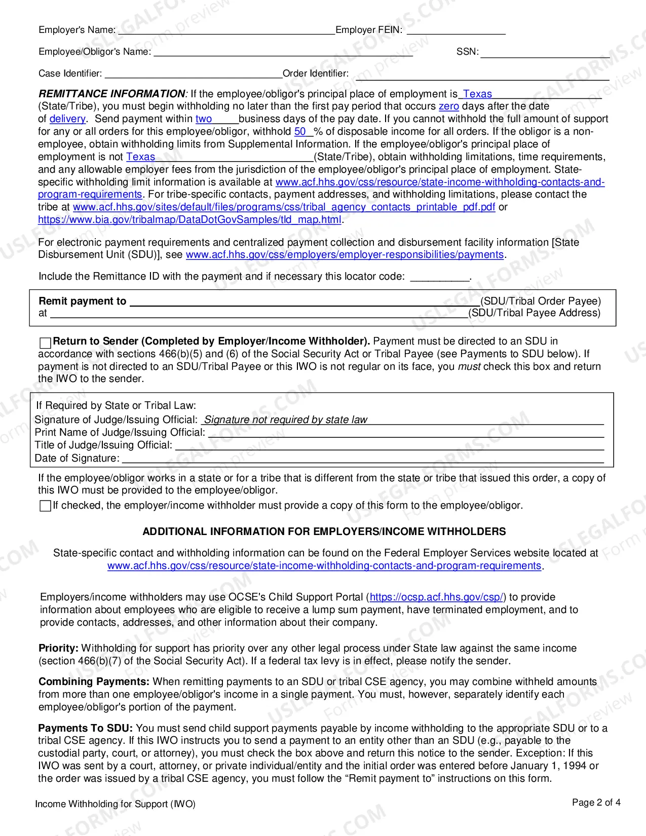 Preview Income Withholding Order For Support Instructions