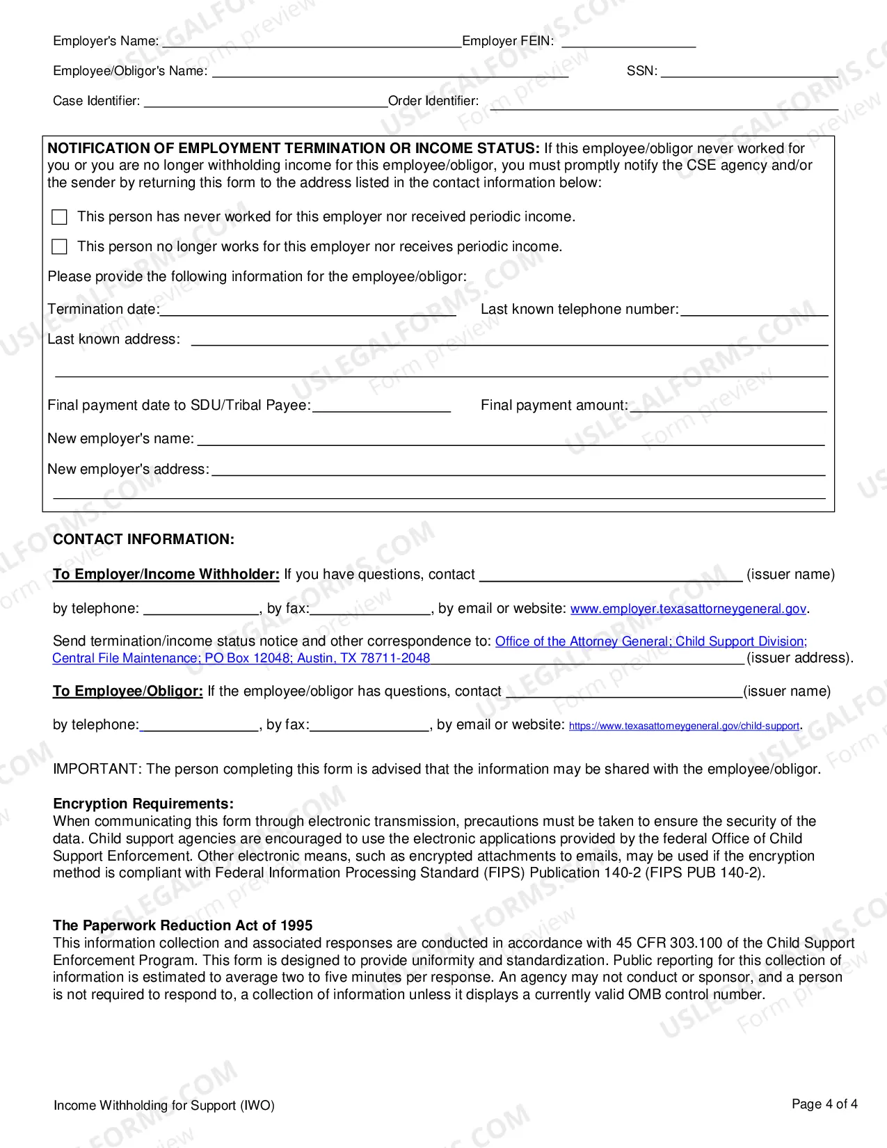 Preview Income Withholding Order For Support Instructions