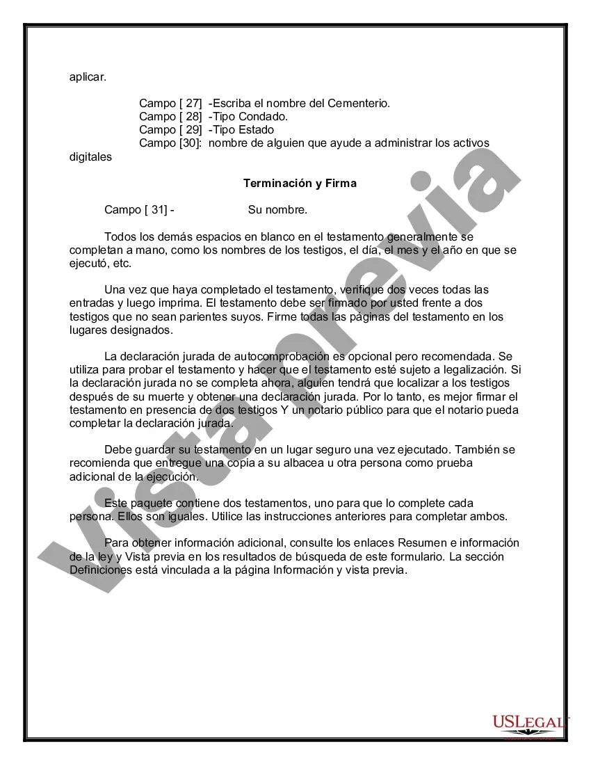 Preview Testamentos mutuos que contienen última voluntad y testamentos para personas solteras que viven juntas sin hijos