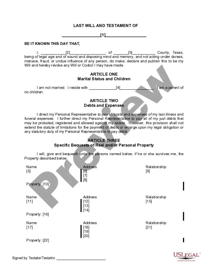 Preview Mutual Wills Containing Last Will and Testaments for Man and Woman Living Together Not Married With No Children