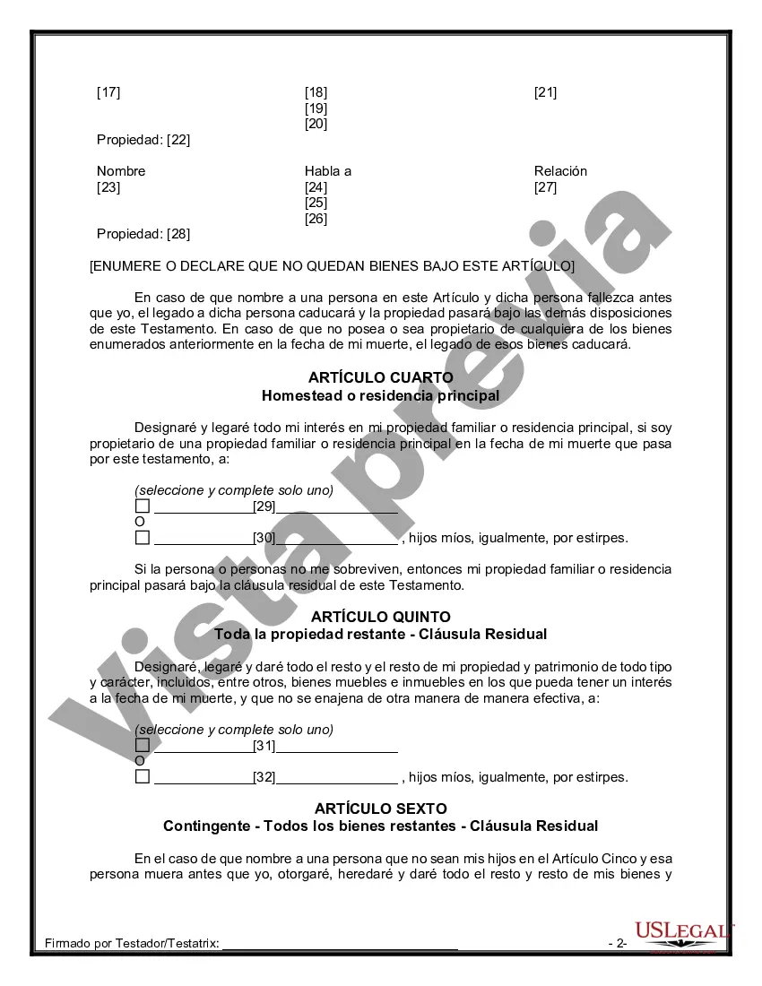 Preview Paquete de Testamentos Mutuos de Últimas Voluntades y Testamentos para Personas Solteras que Conviven con Hijos Mayores de Edad