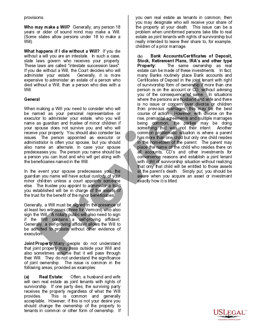 Preview Mutual Wills or Last Will and Testaments for Man and Woman Living Together, Not Married With Minor Children