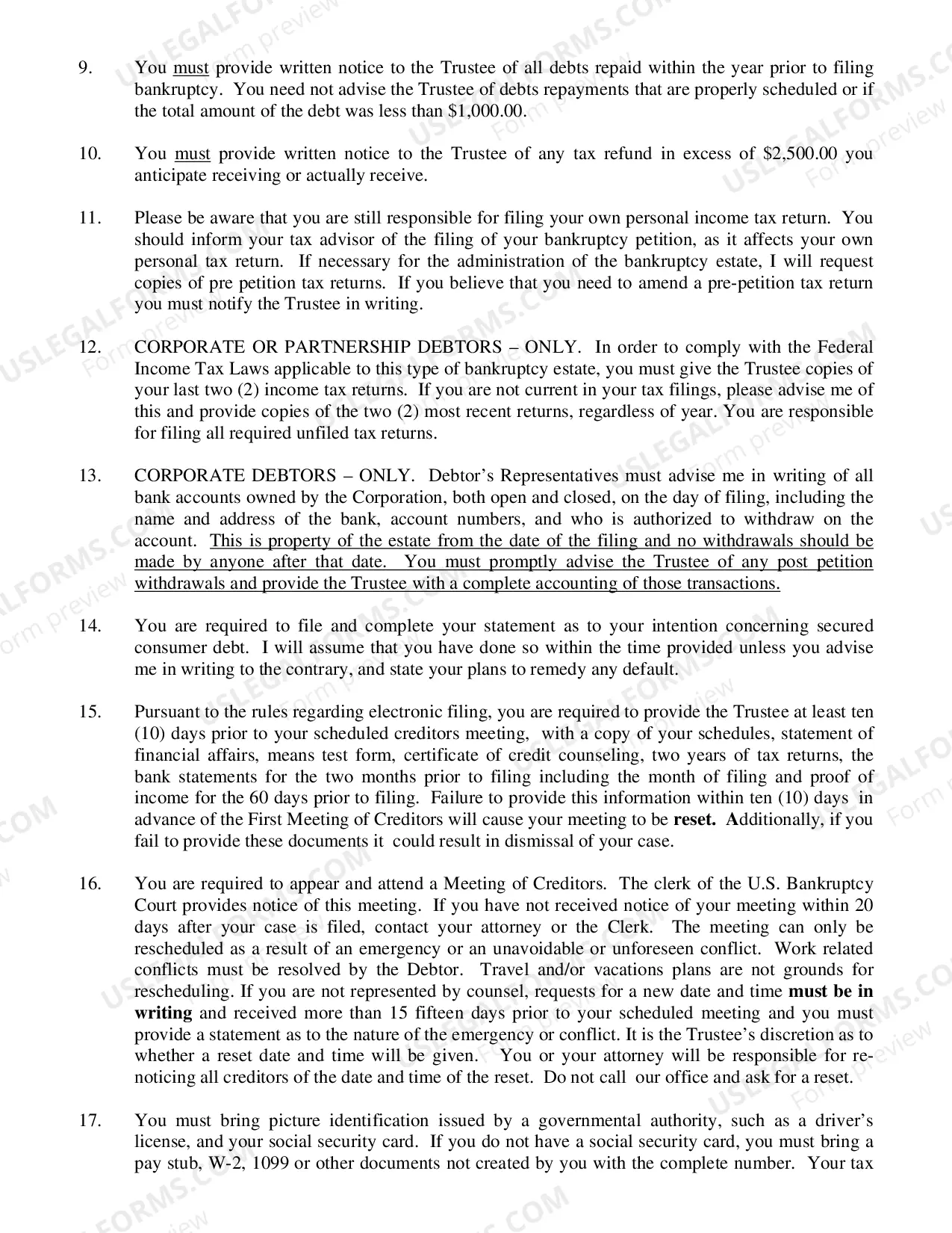 Preview Chapter 7 Debtors Duties and Responsibilities