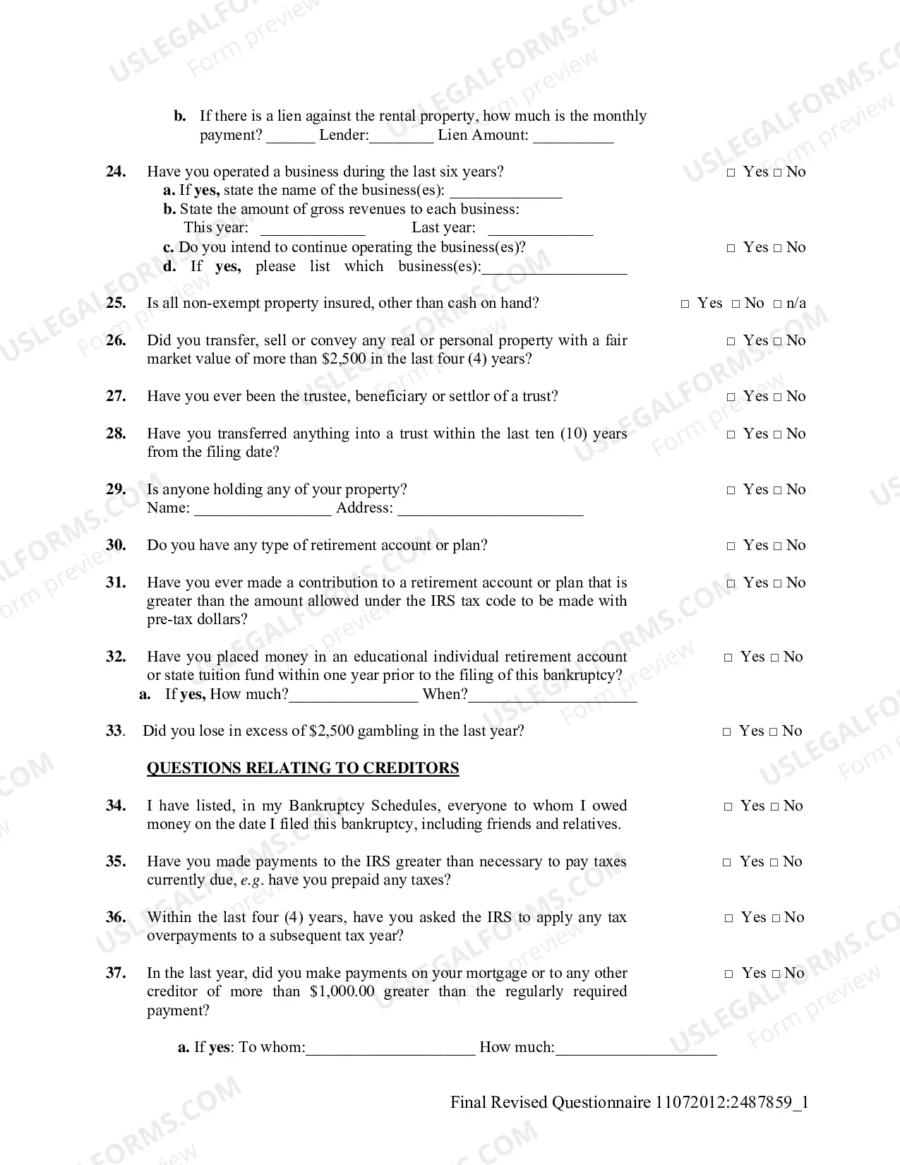 Preview Debtor's Sworn Statement for 341 Meeting
