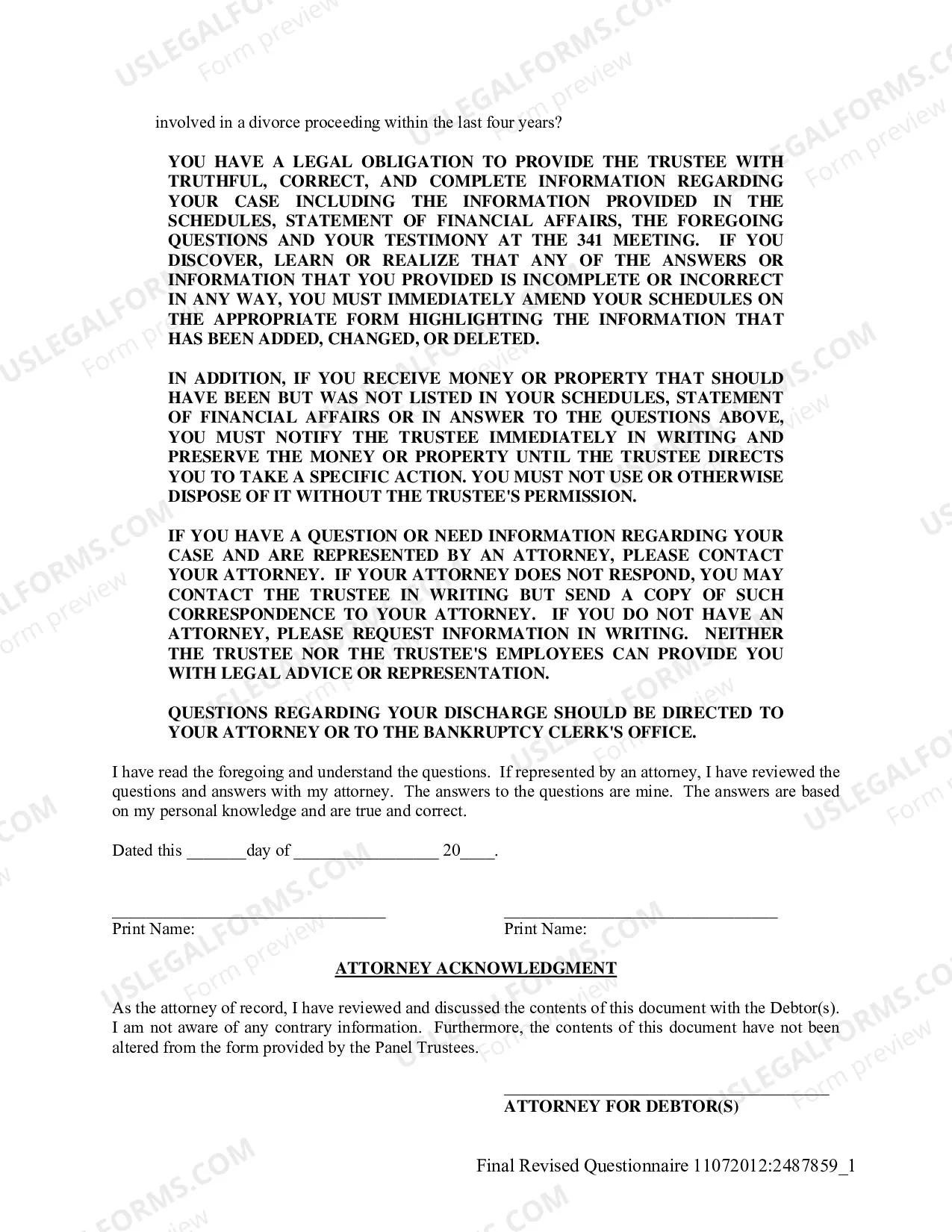 Preview Debtor's Sworn Statement for 341 Meeting