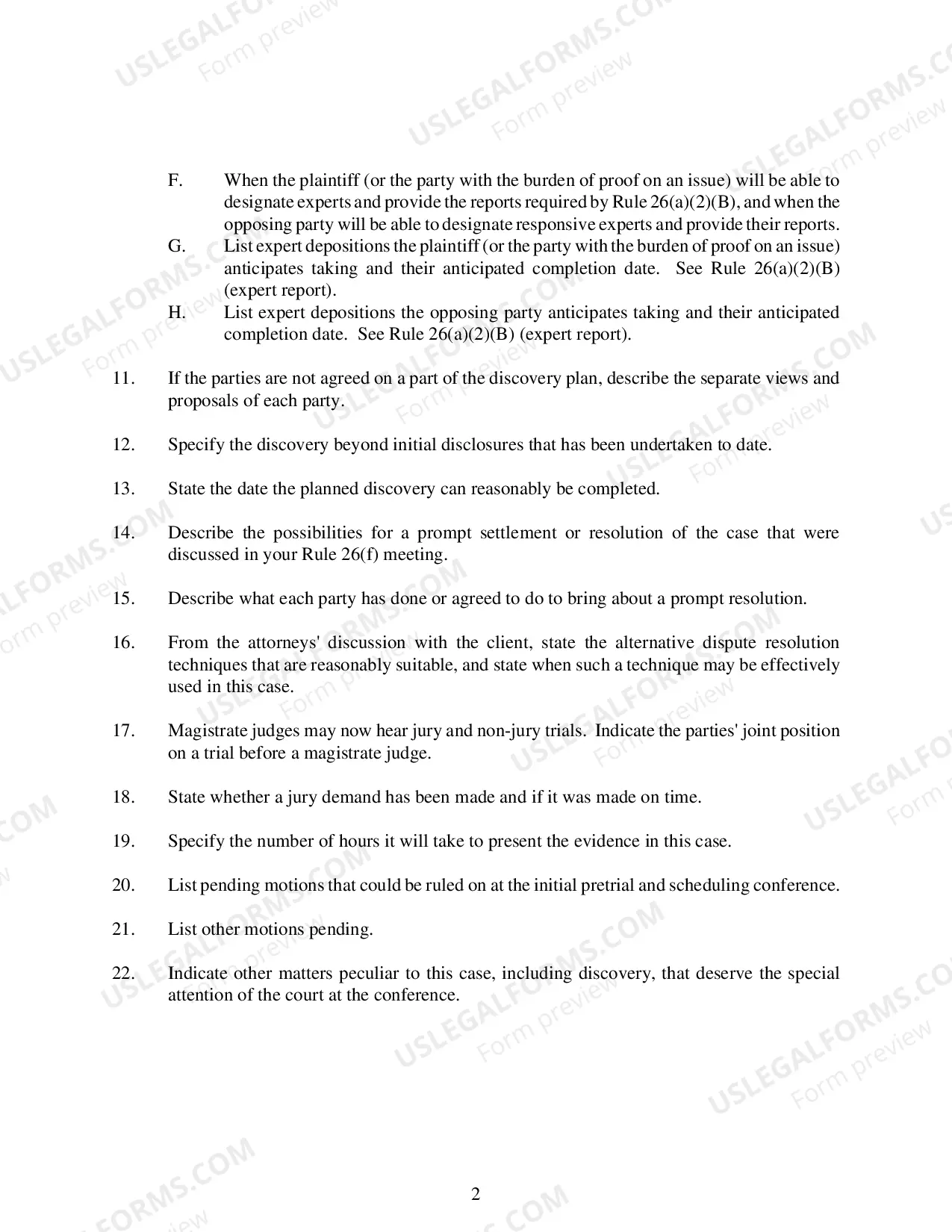 Preview Joint Discovery/Case Management Plan