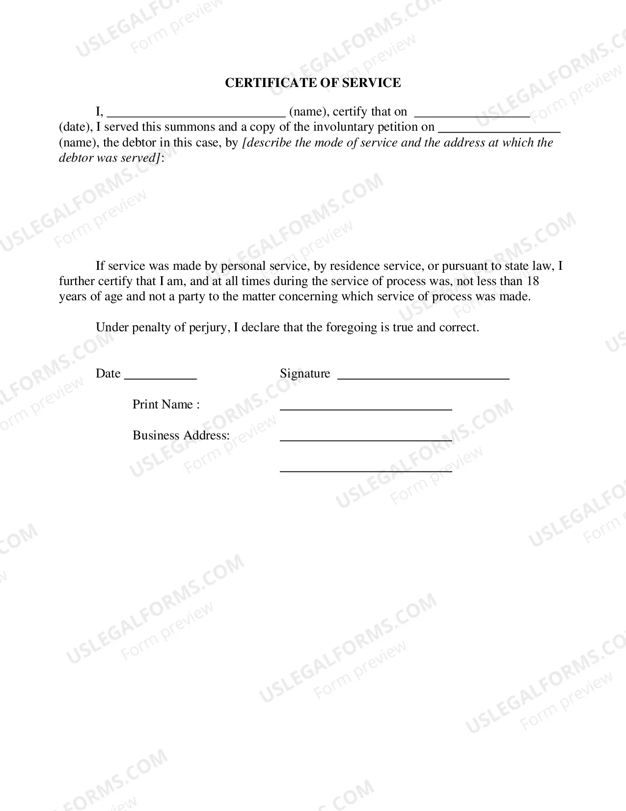 Preview Summons to Debtor in Involuntary Case