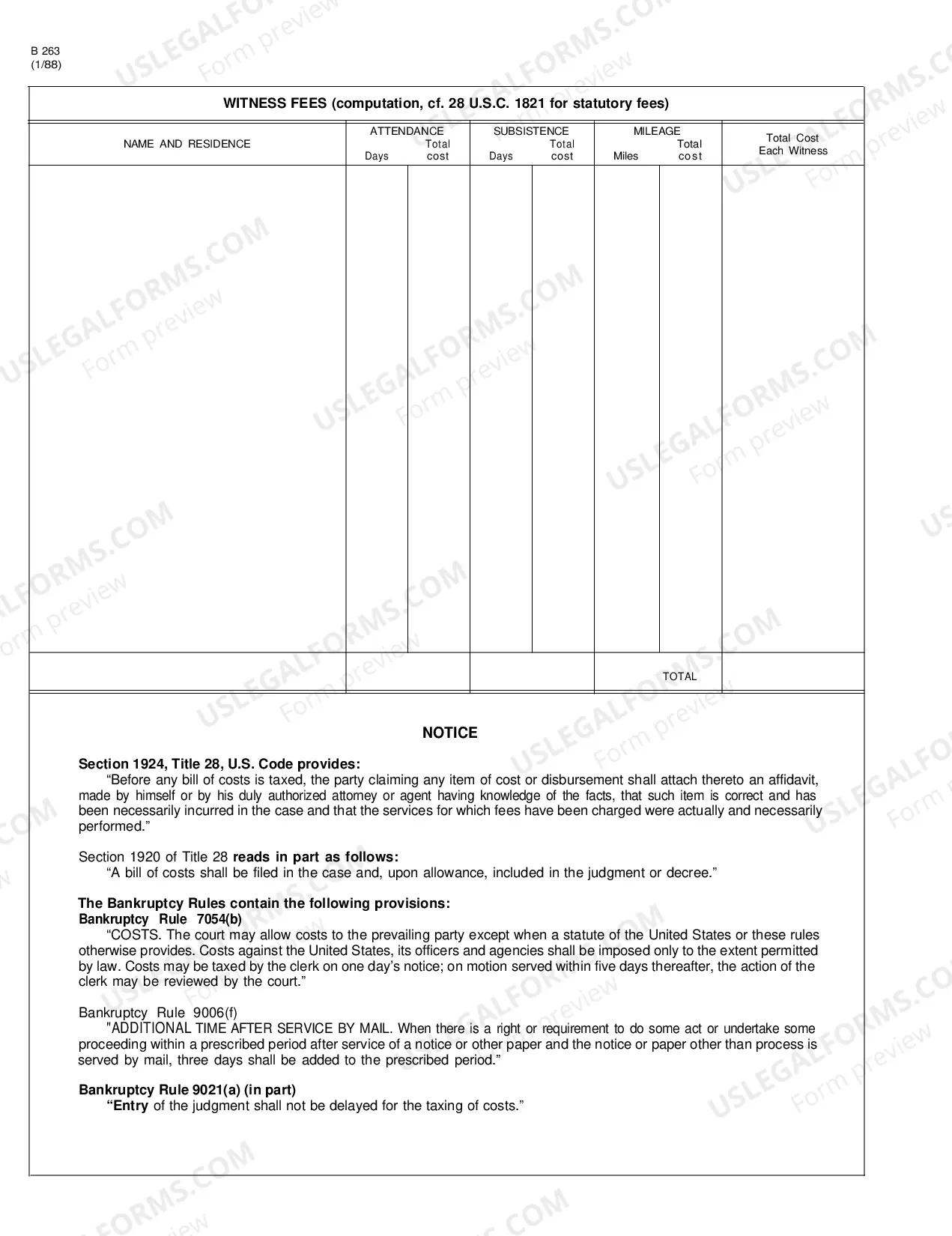 Preview Bill of Cost