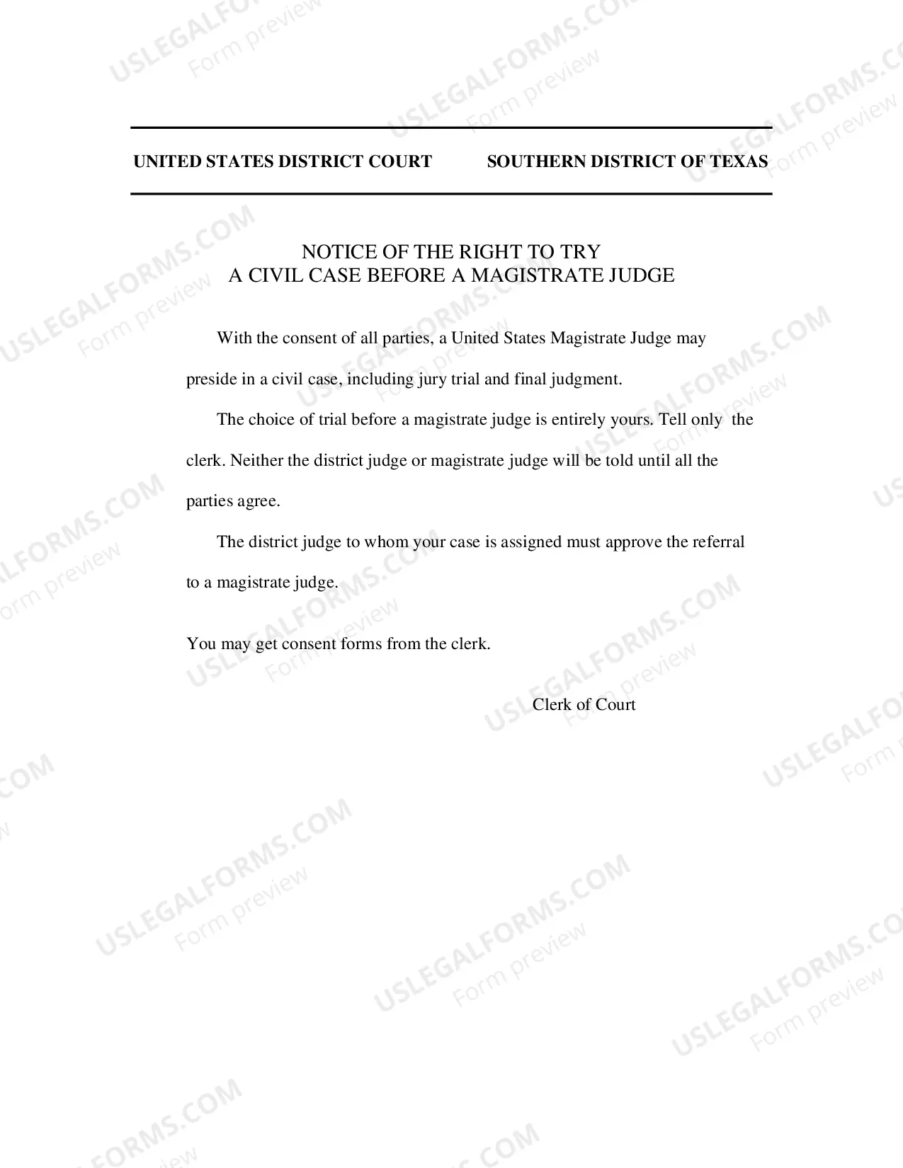 Preview Consent to Proceed Before a Magistrate