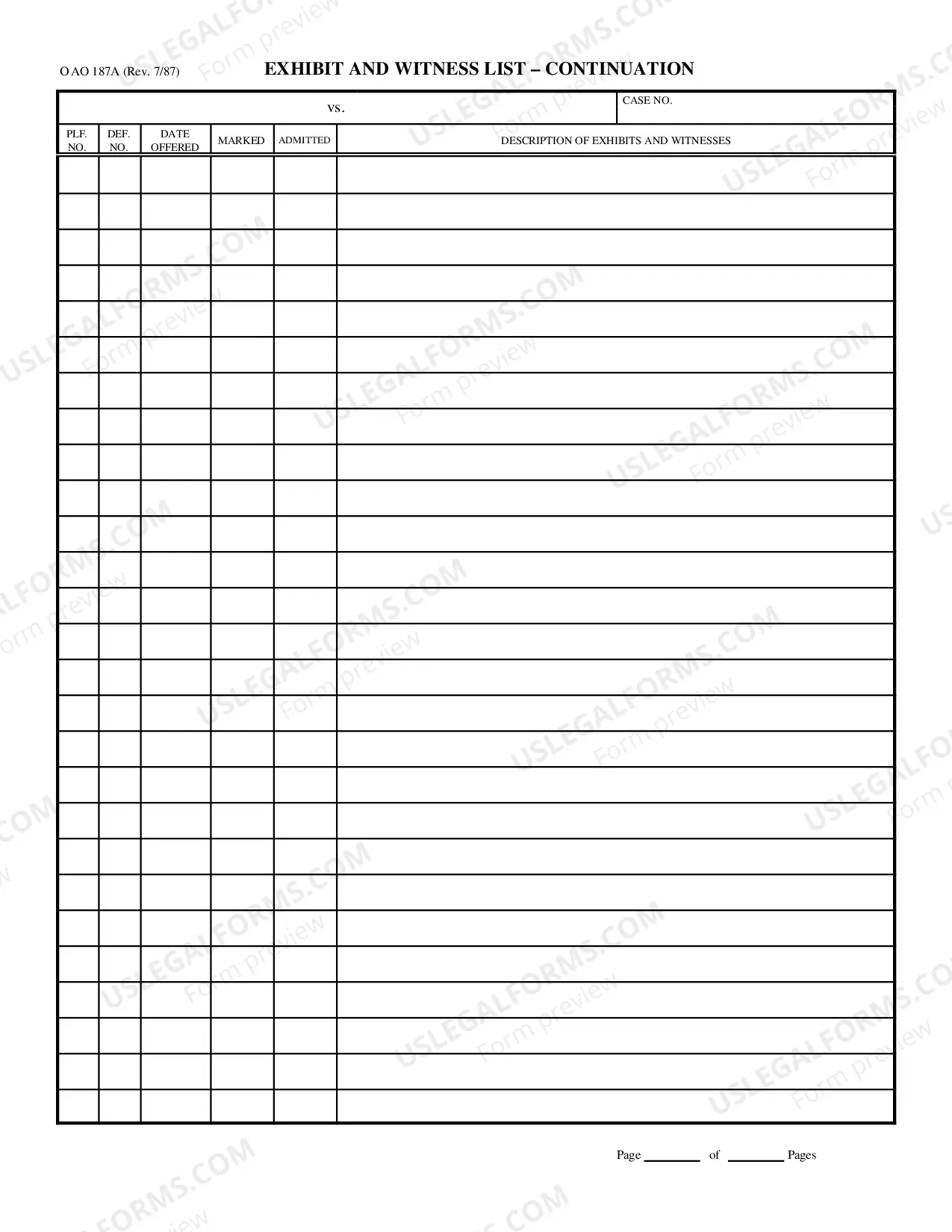 Preview Exhibit List