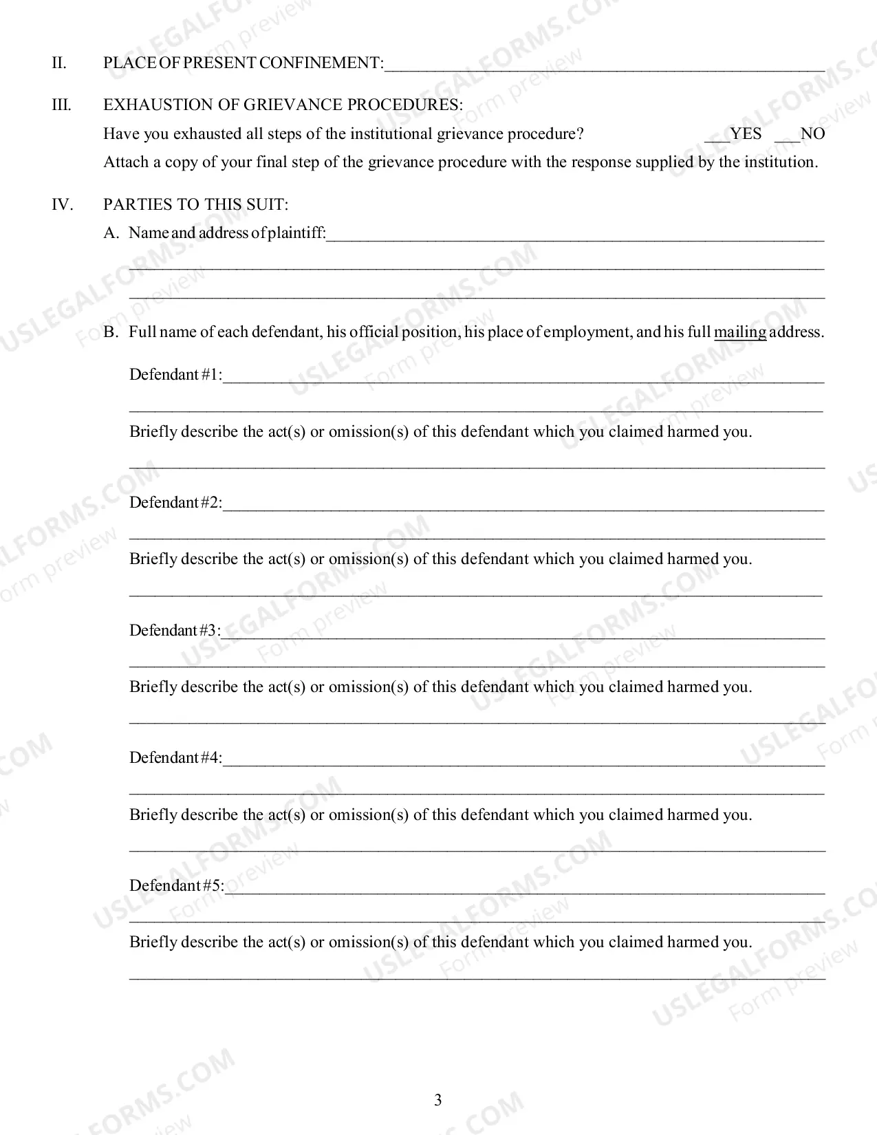 Preview Complaint Under 42 U.S.C. 1983 Prisoner Civil Rights