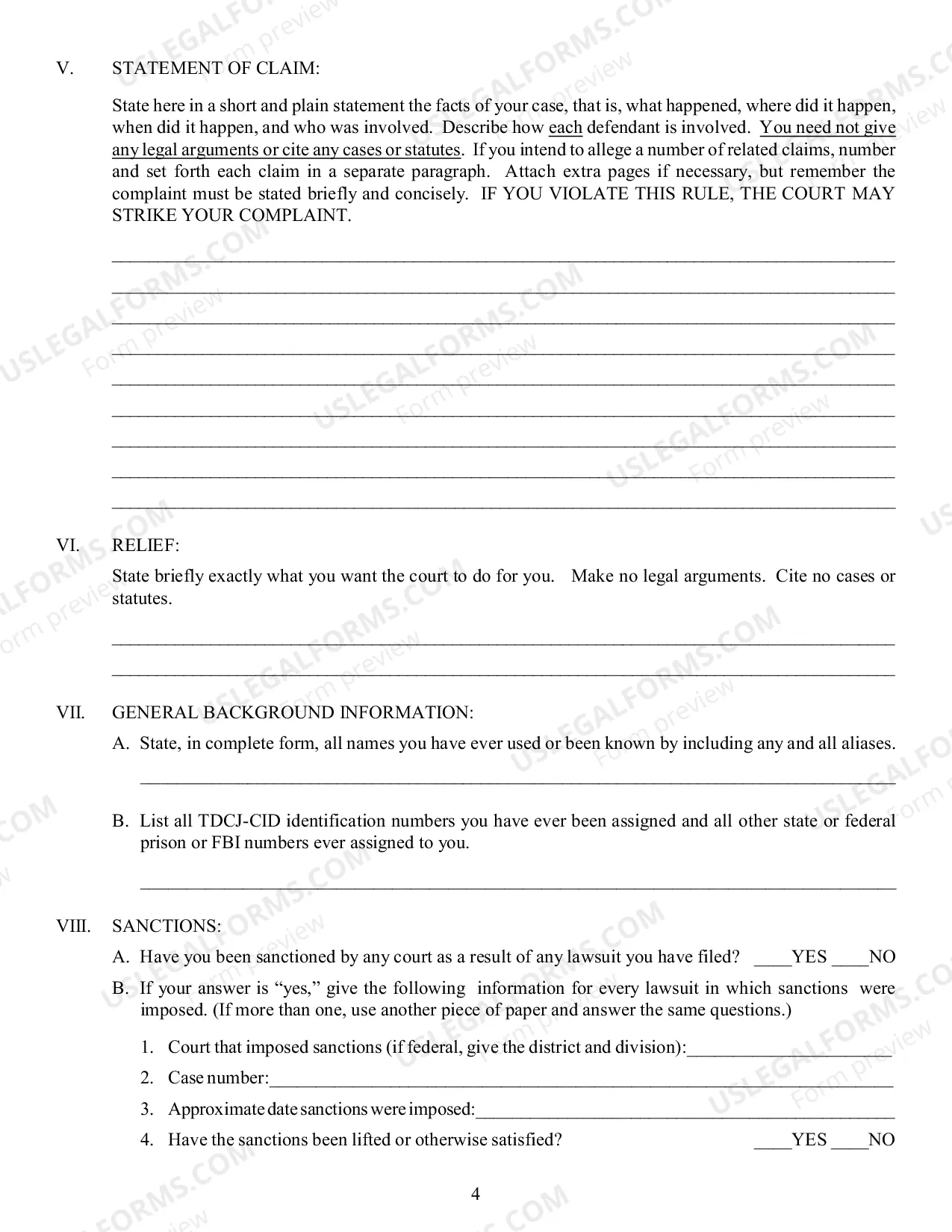 Preview Complaint Under 42 U.S.C. 1983 Prisoner Civil Rights