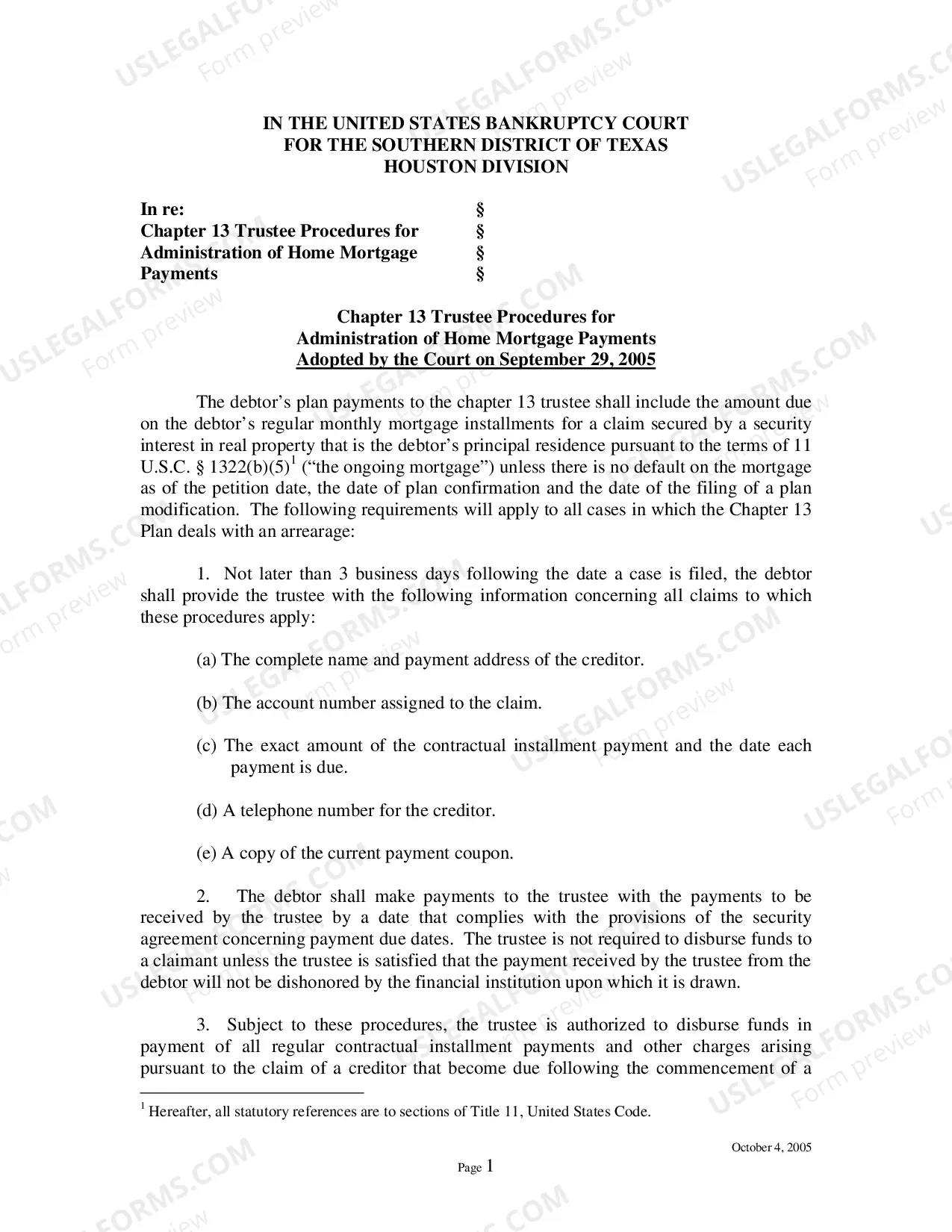 Preview Chapter 13 Trustee Procedures for Payment of Home Mortgages