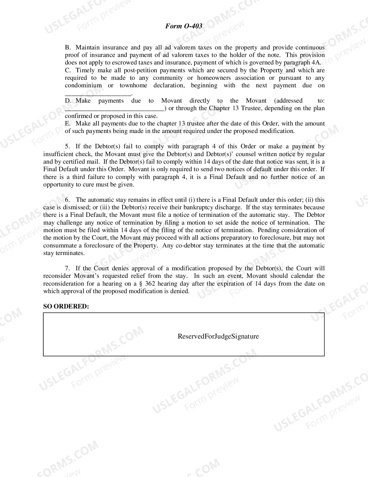 Preview Agreed Order Conditioning Stay on Home -- Homeowner Associations (O-403)