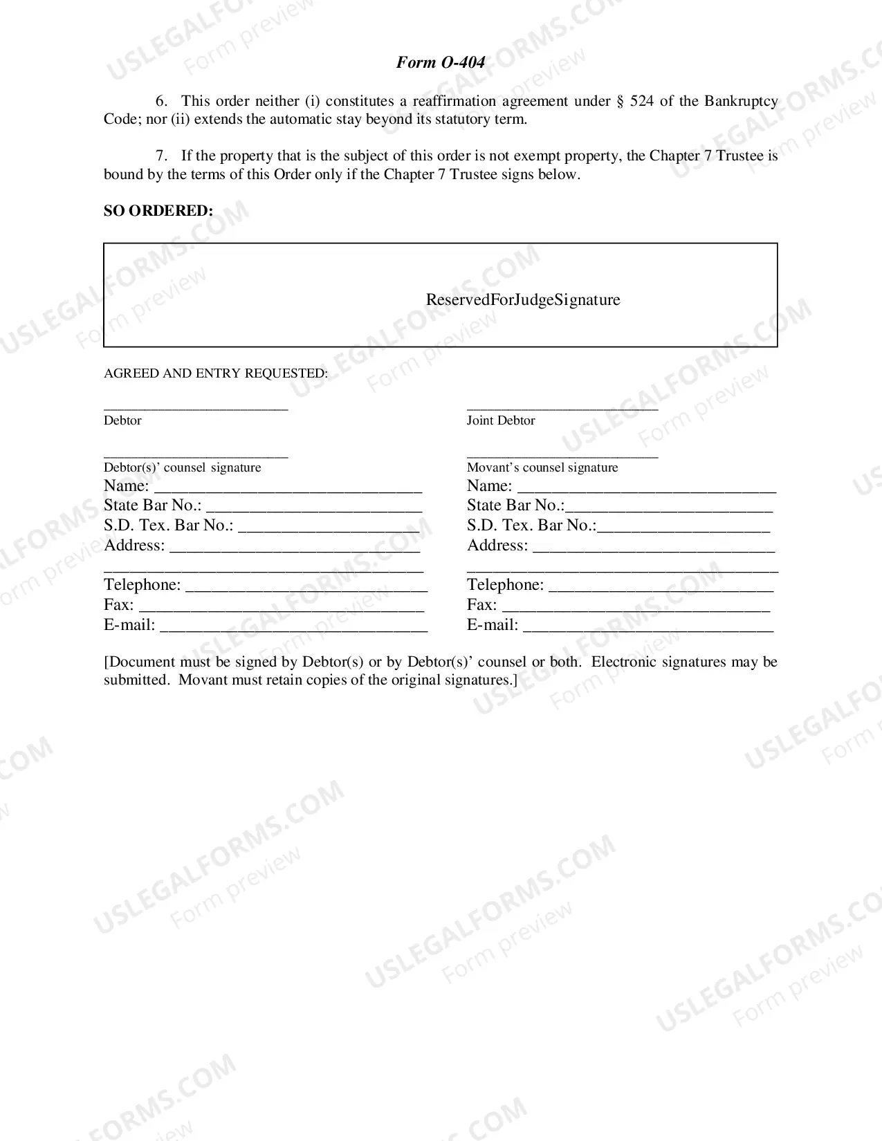 Preview Agreed Order Conditioning Stay Chapter 7 (O-404)