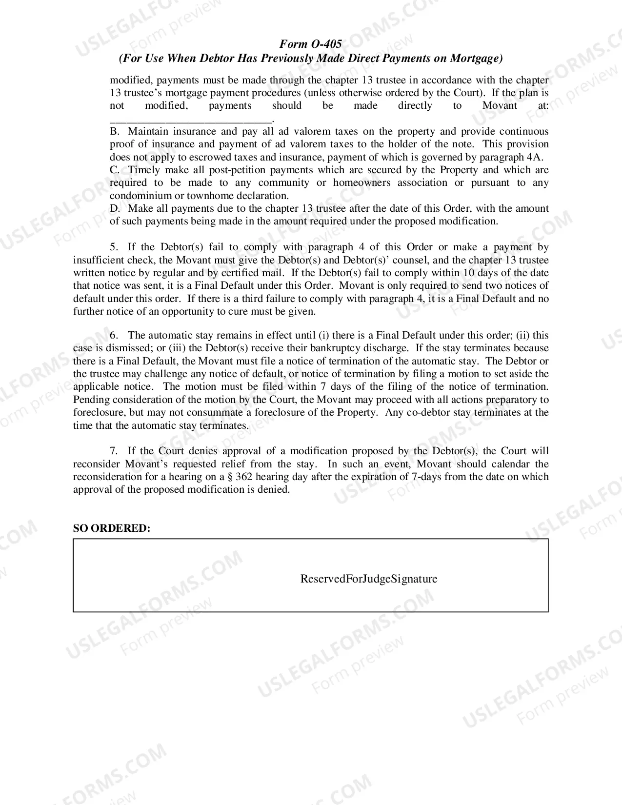 Preview Agreed Order Conditioning Automatic Stay on Home (O-405)