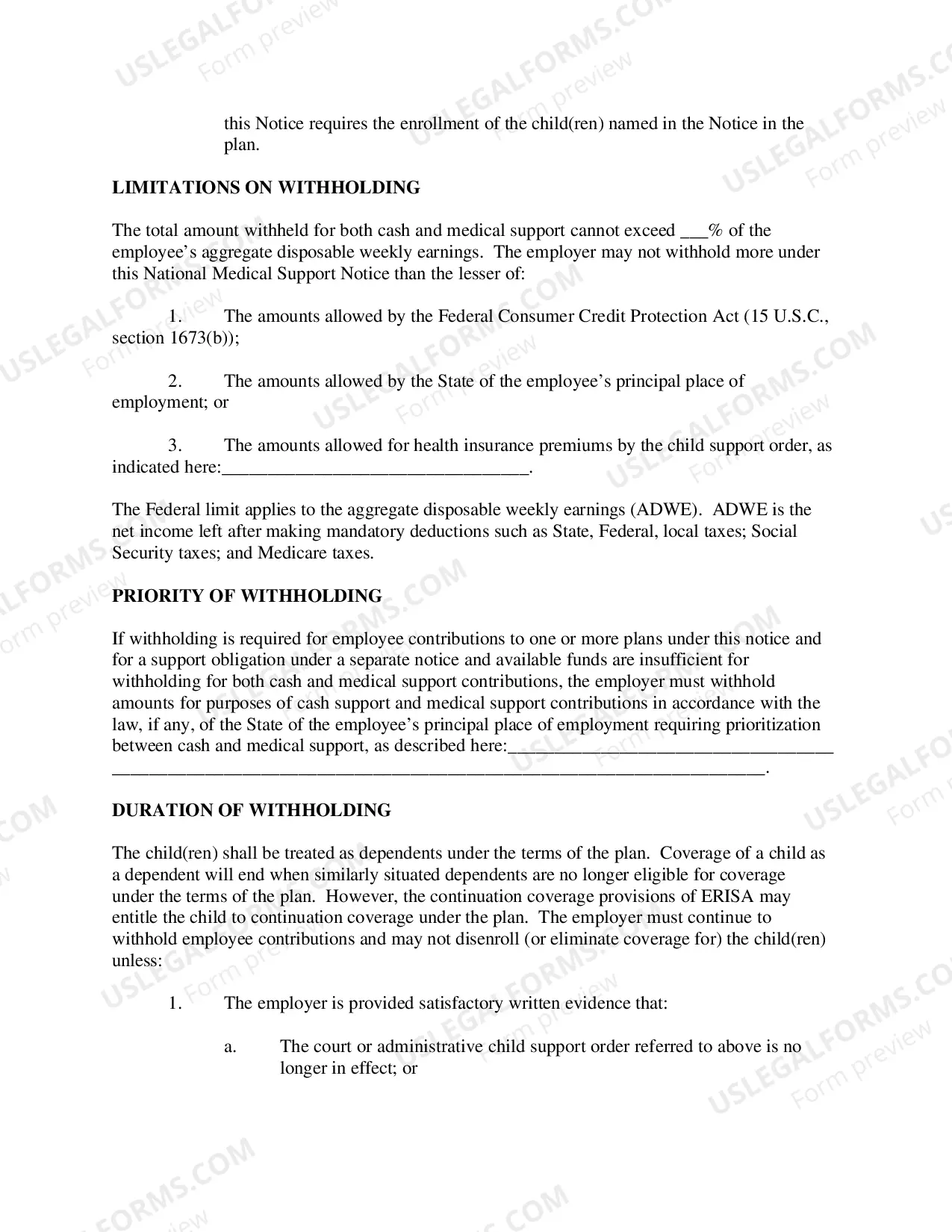Preview Notice to Withhold For Health Care Coverage