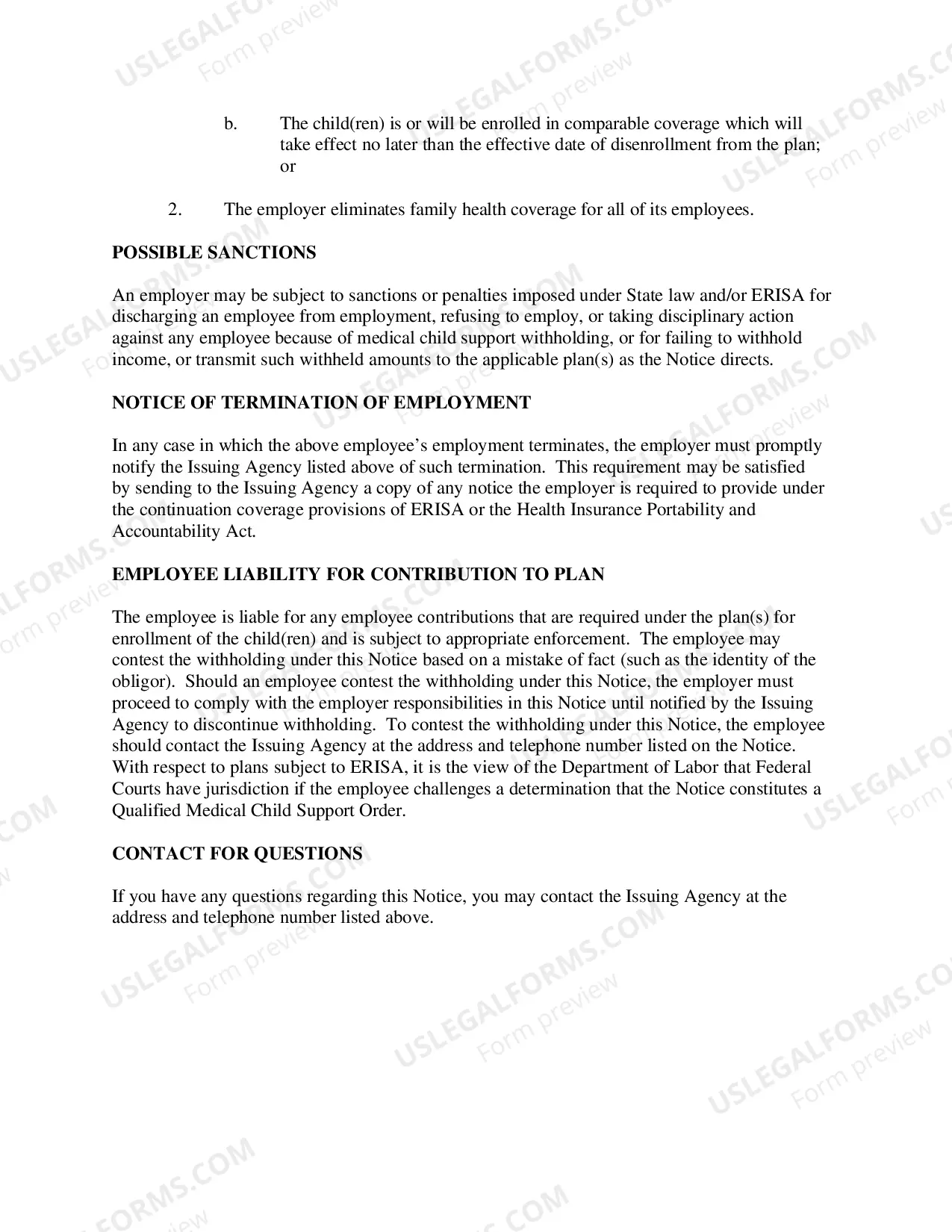 Preview Notice to Withhold For Health Care Coverage