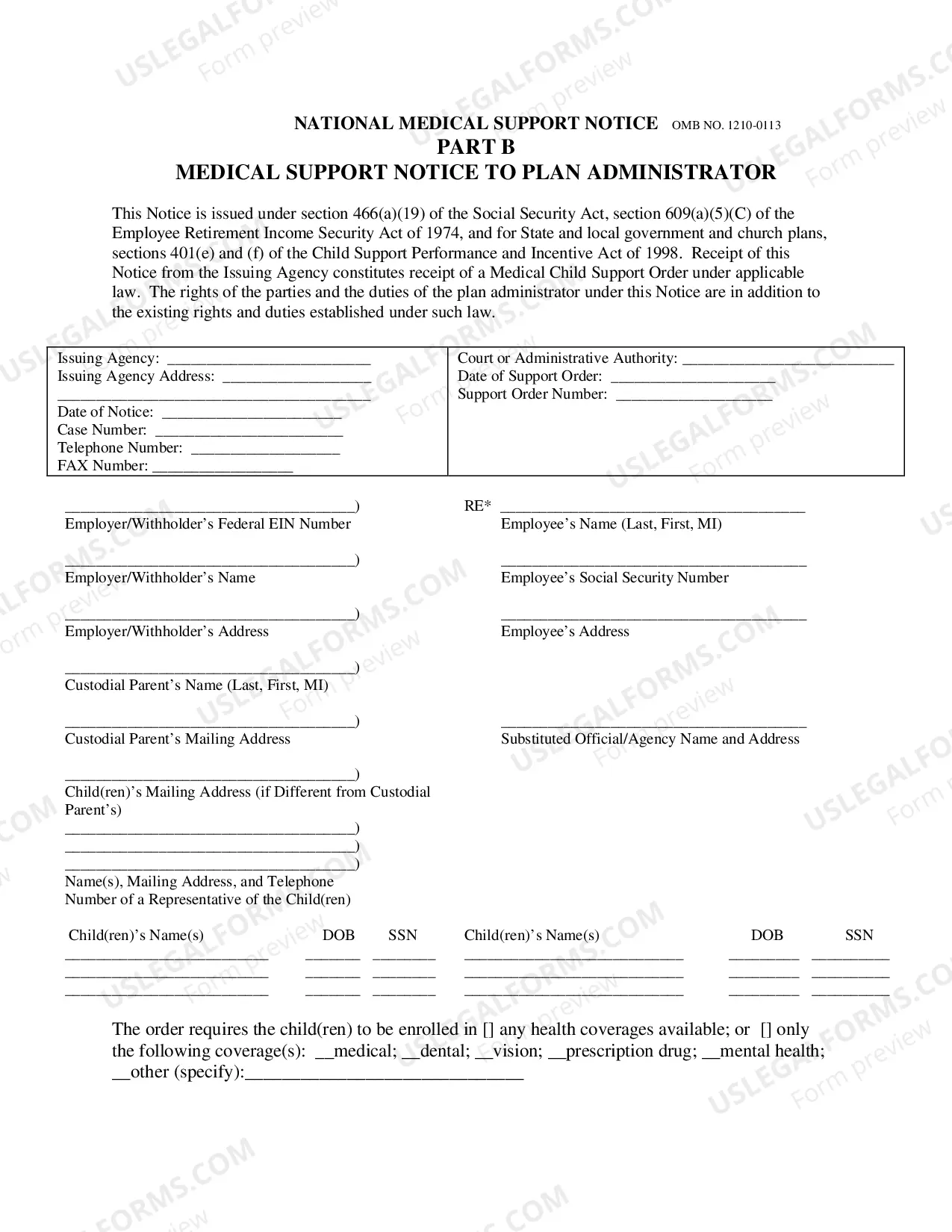 Preview Notice to Withhold For Health Care Coverage