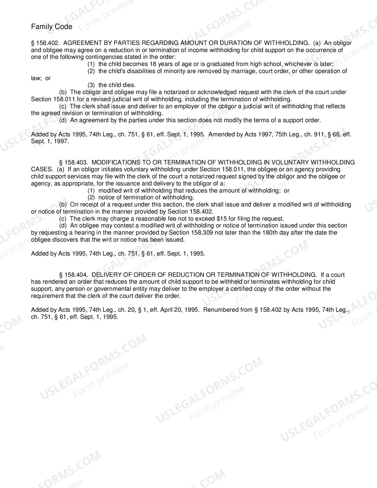Preview Request For Termination or Modification of Child Support Withholding