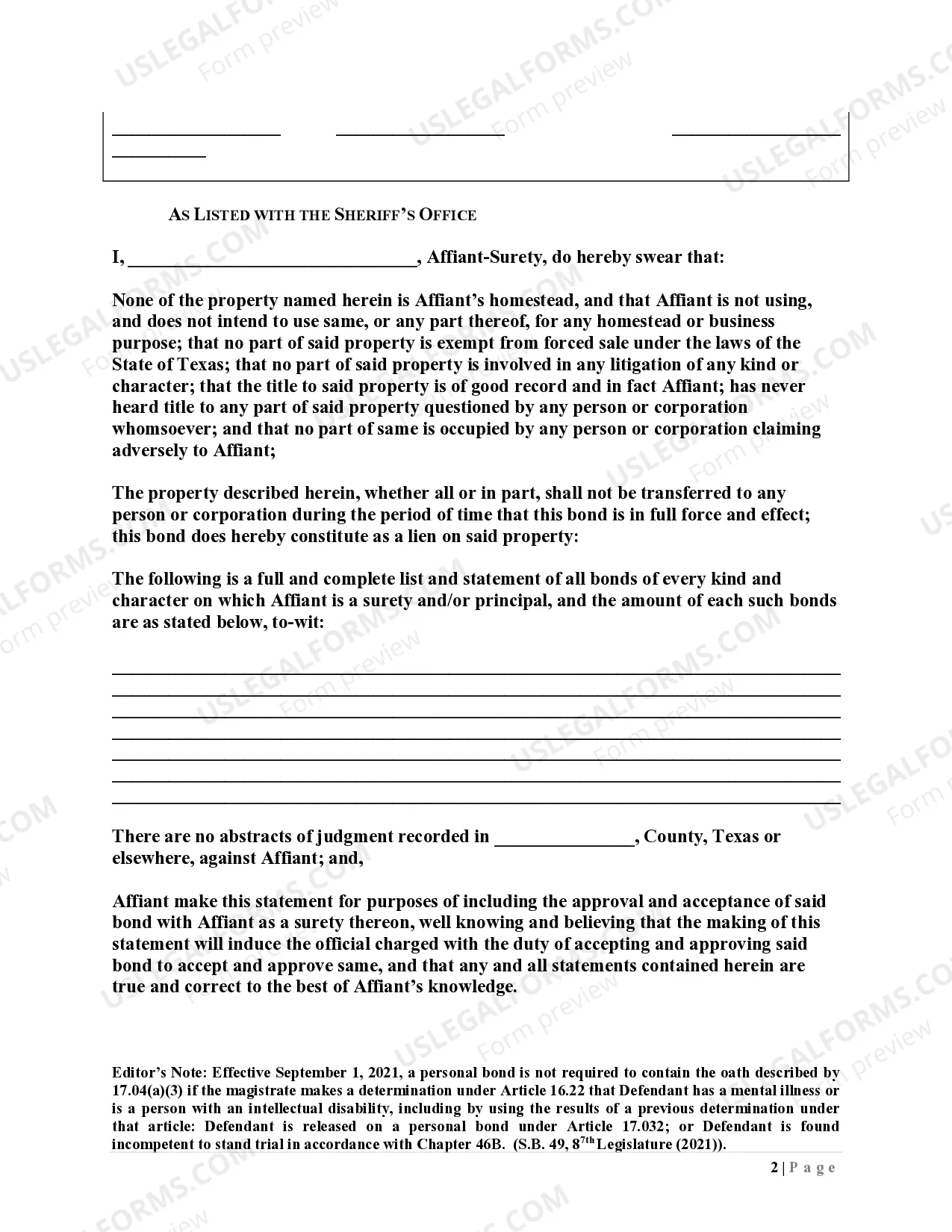 Preview Oath of Surety