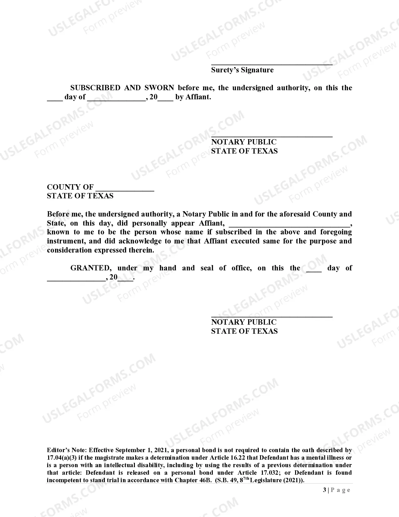 Preview Oath of Surety