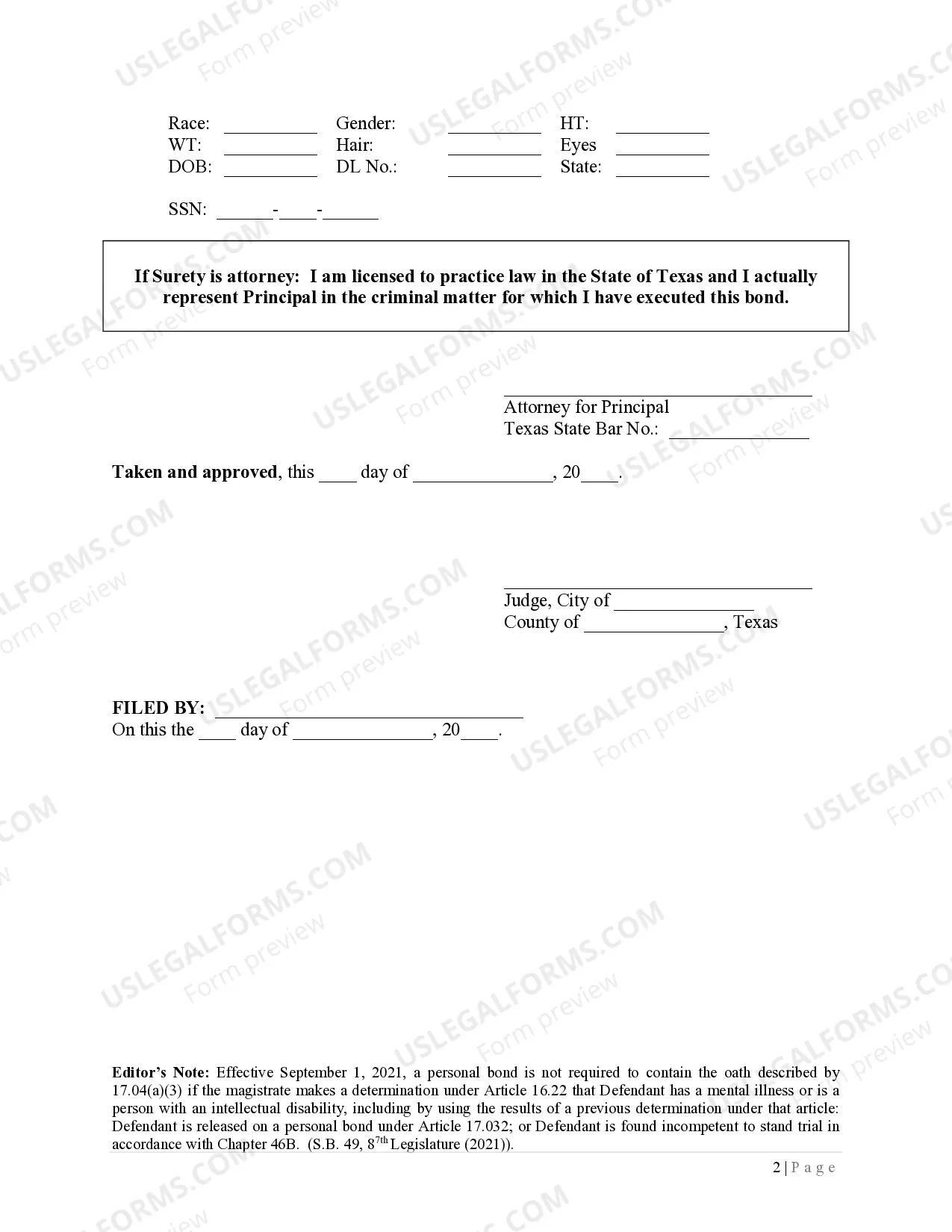 Preview Defendant Surety Bond