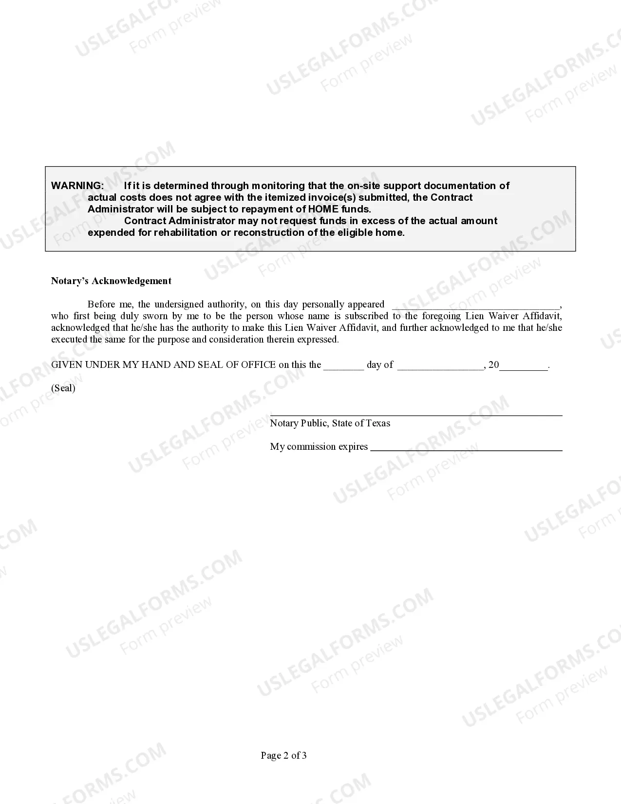 Preview Lien Waiver Affidavit by Subcontractor