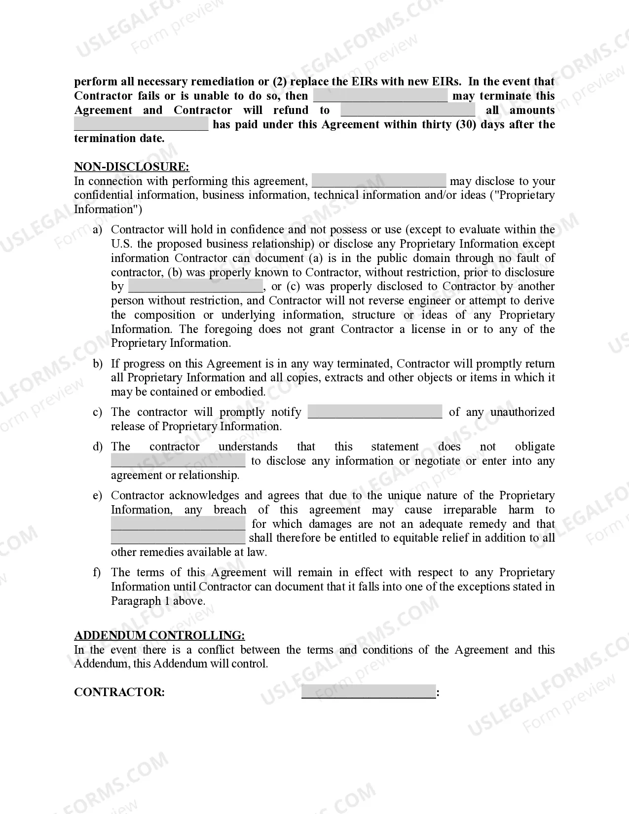 Preview Addendum to Agreement