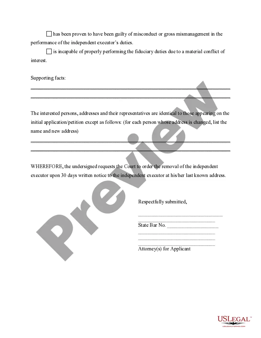 Preview Motion to Remove Independent Executor