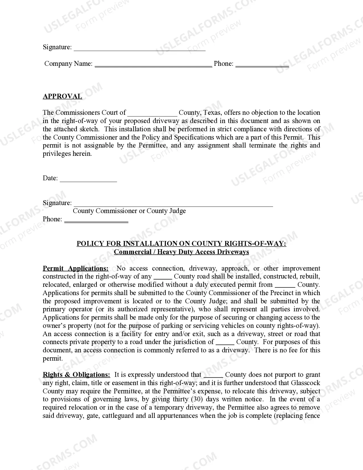Preview Permit for Installation on County Rights-of-Way - Access Driveway