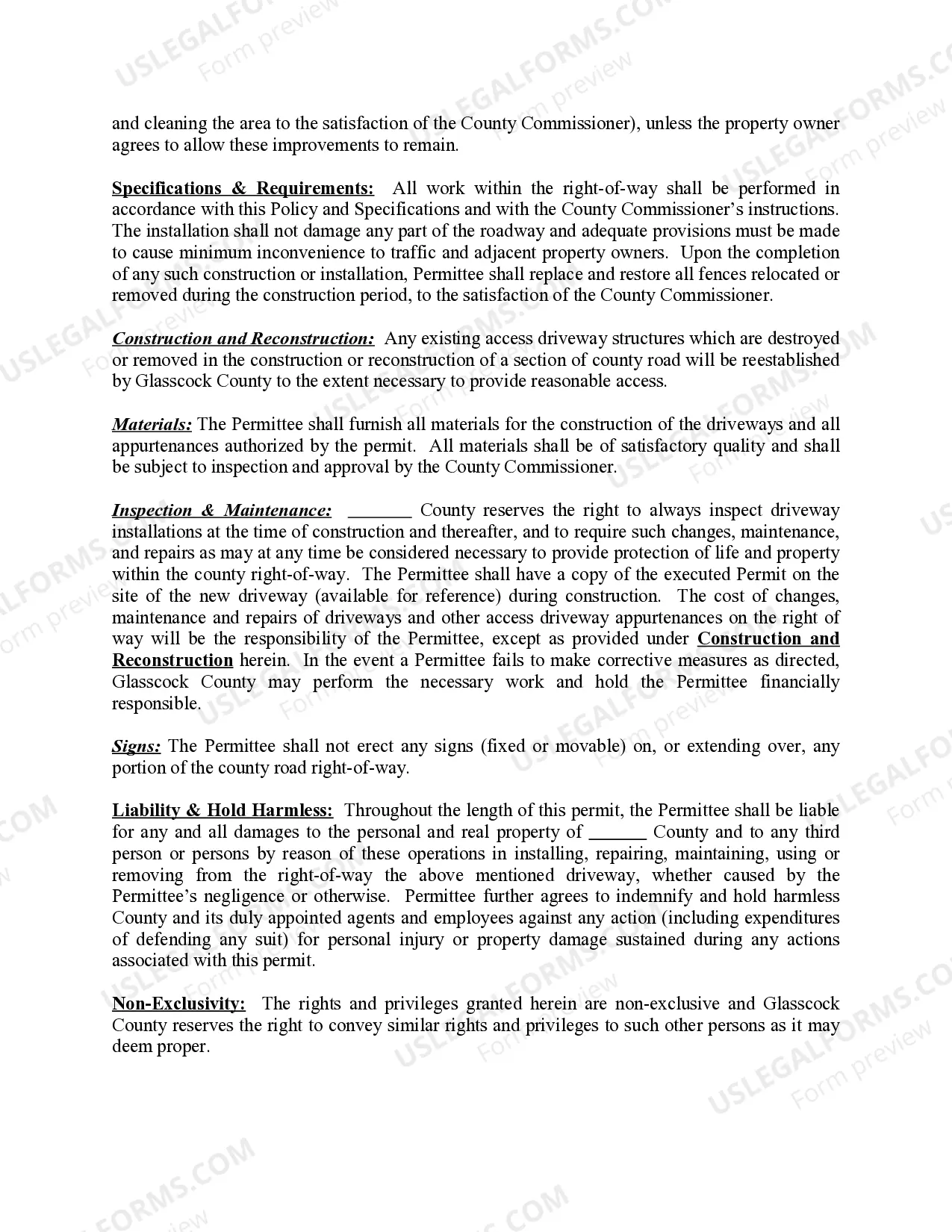 Preview Permit for Installation on County Rights-of-Way - Access Driveway