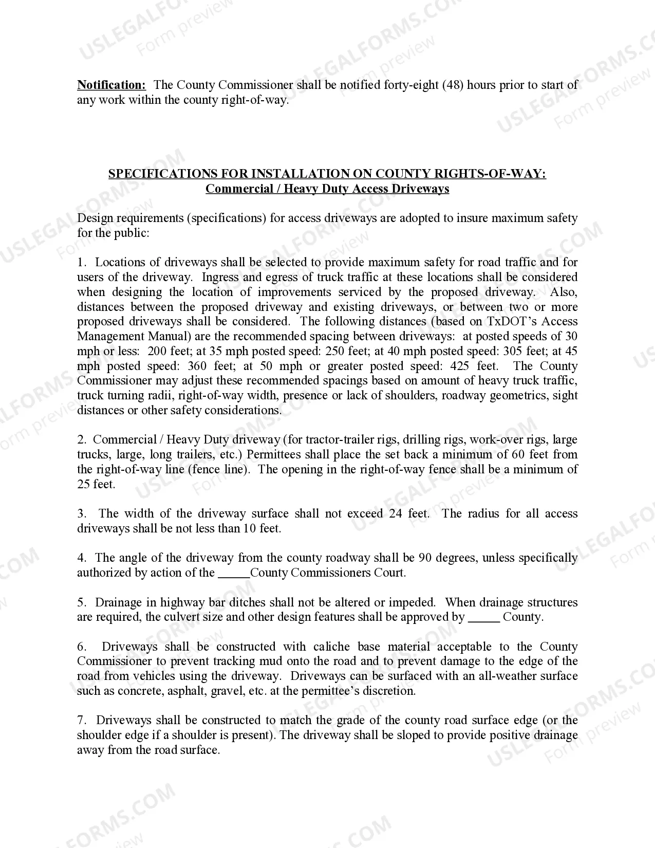 Preview Permit for Installation on County Rights-of-Way - Access Driveway