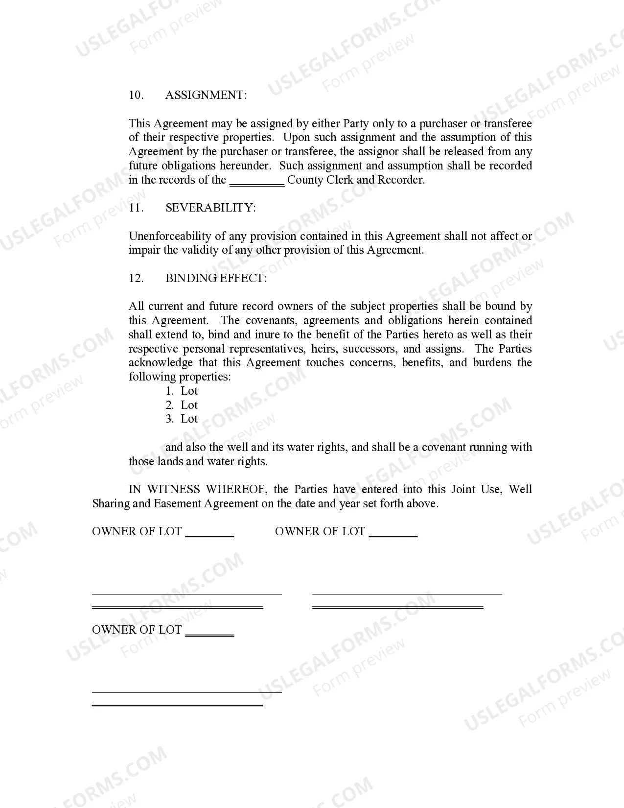 Preview Joint Use Well Agreement