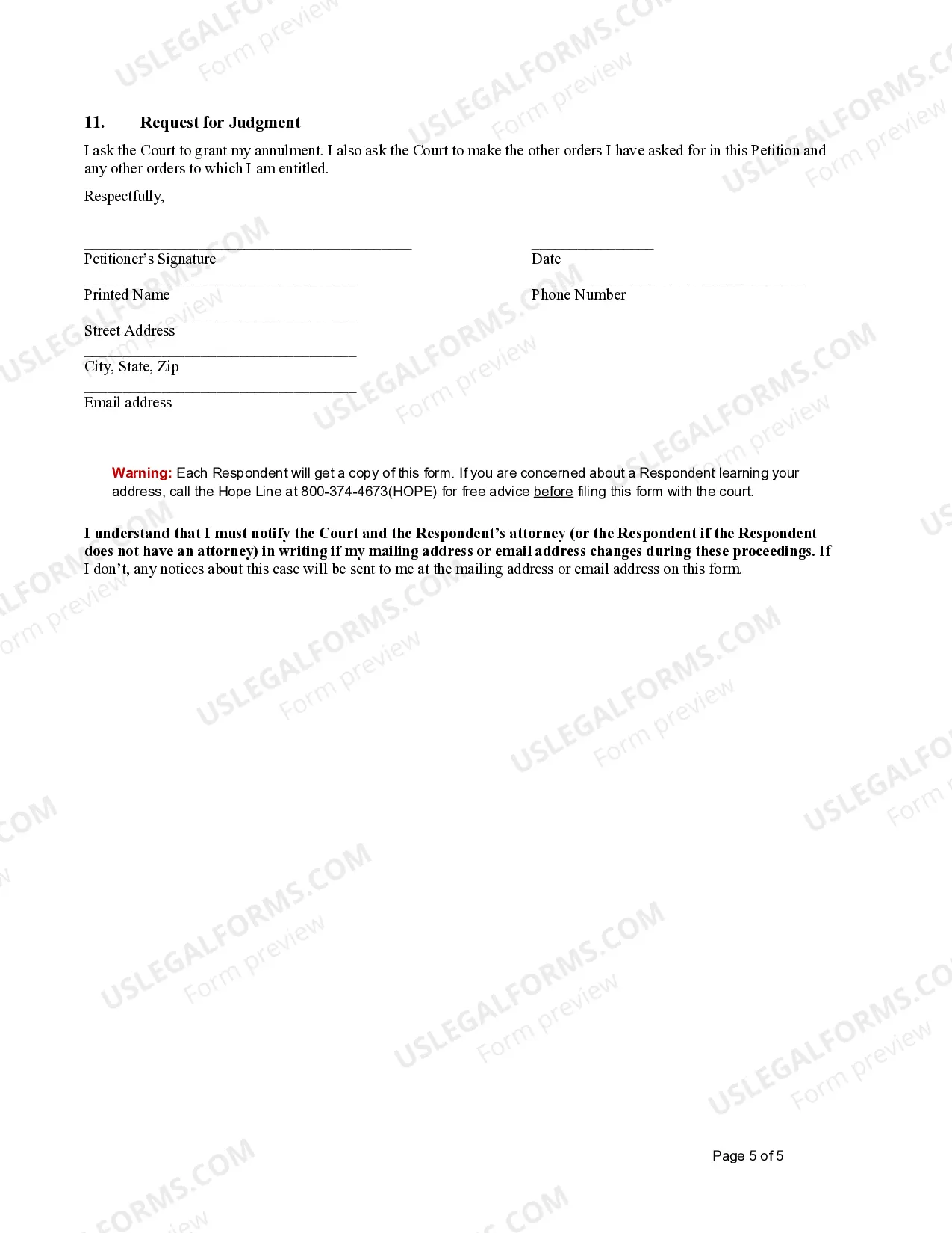 Preview Petition to Annul Marriage