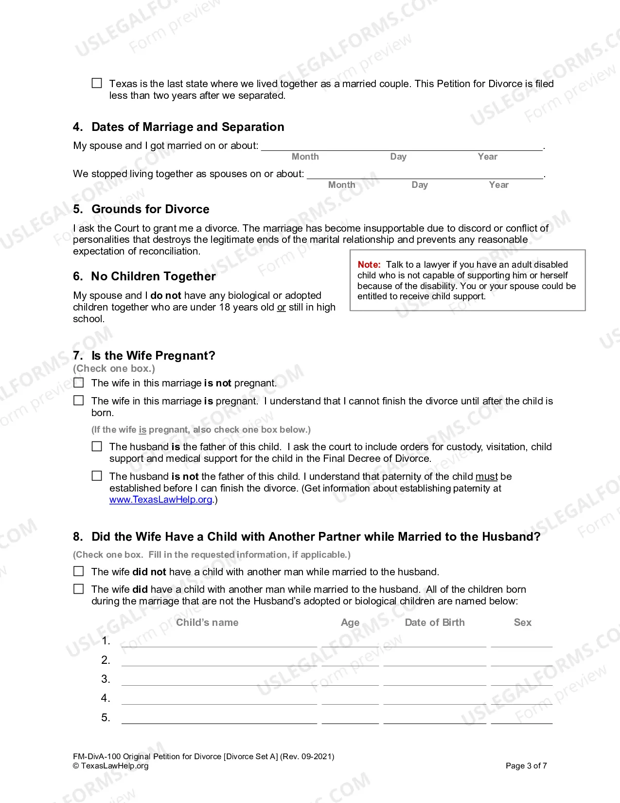 Preview Petition for Divorce for People with Adult children or No Children