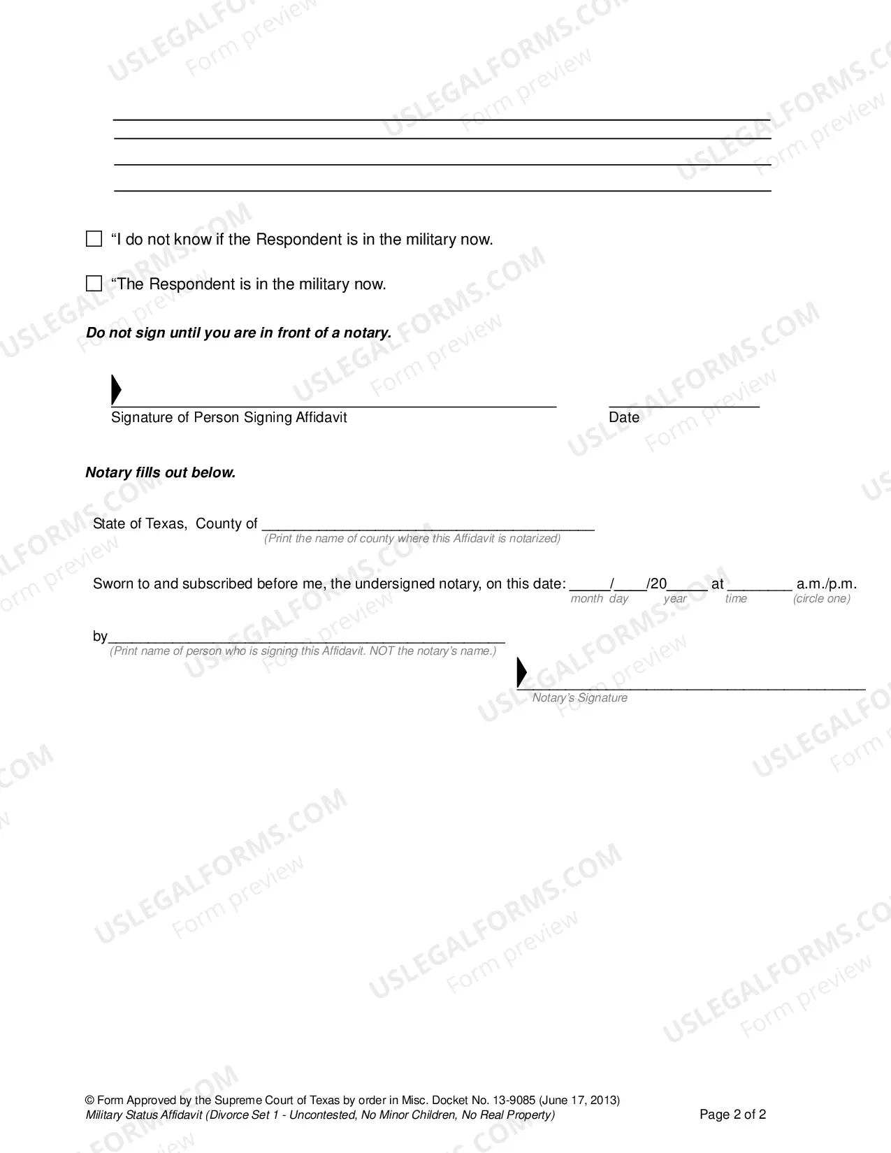 Preview Military Status Affidavit