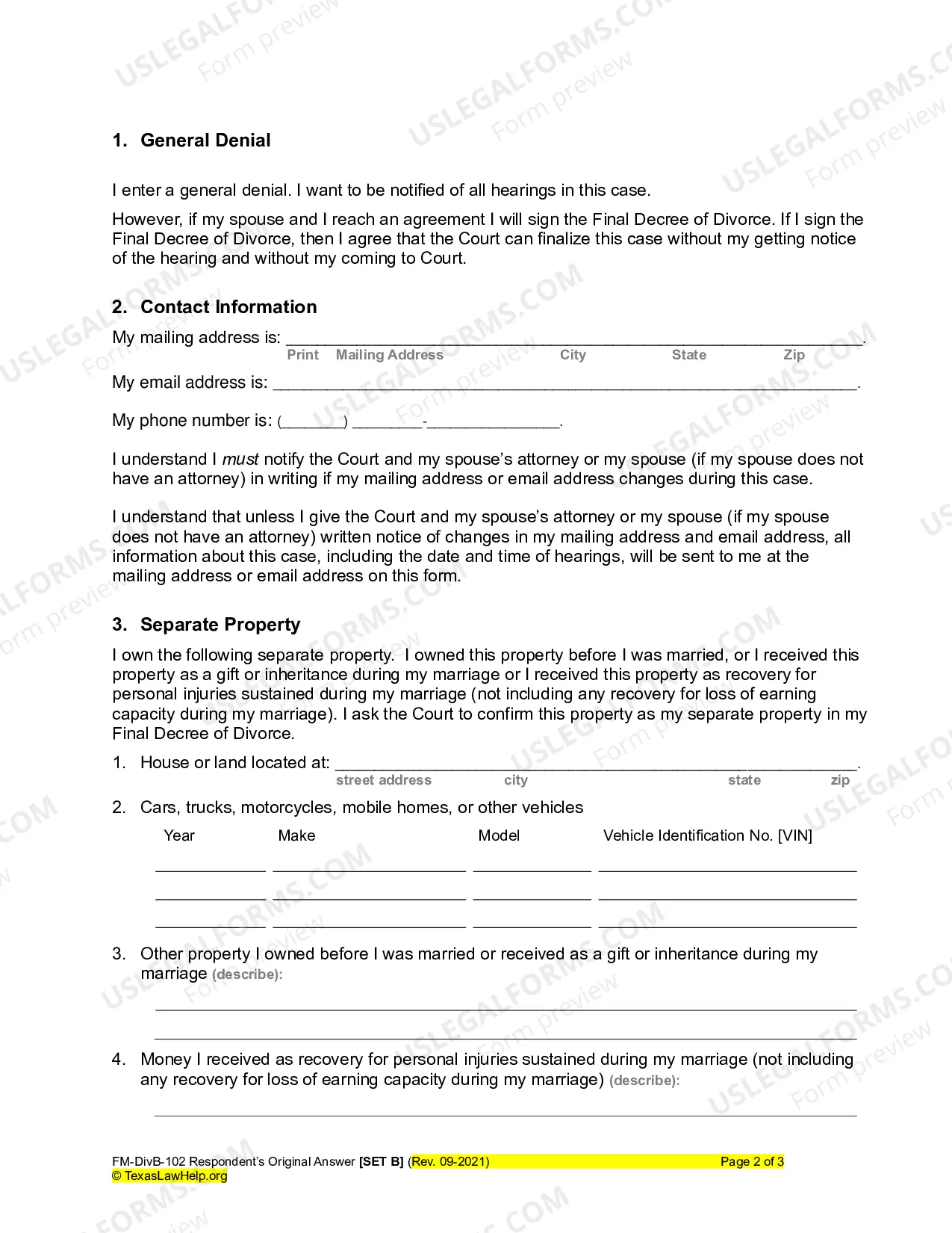 Preview Respondent's Answer to Divorce - With Children