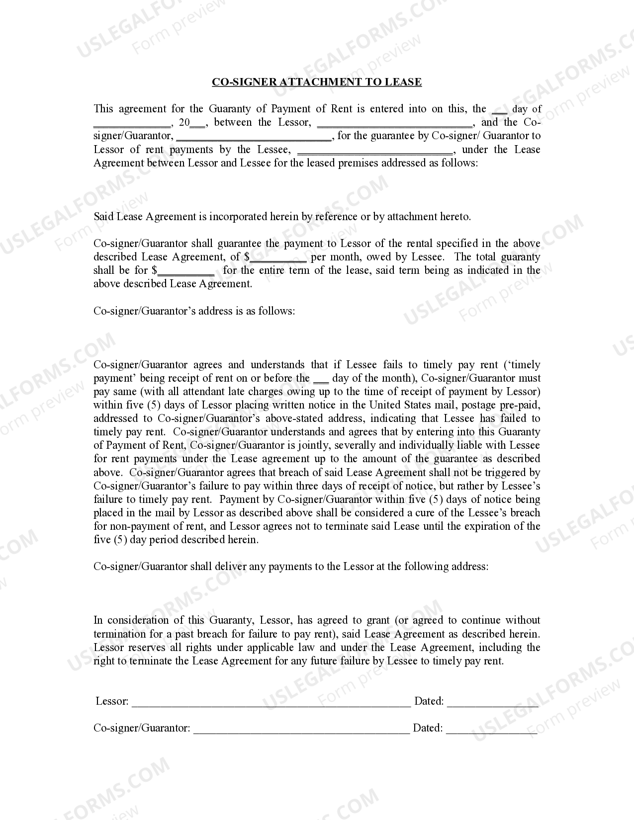 Texas Guaranty Attachment to Lease for Guarantor or Cosigner