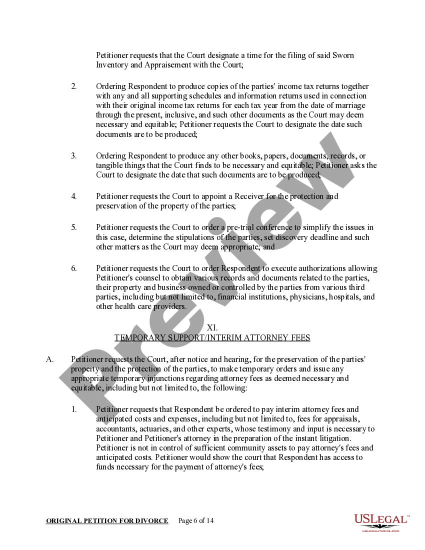 texas original petition for divorce for people with no children