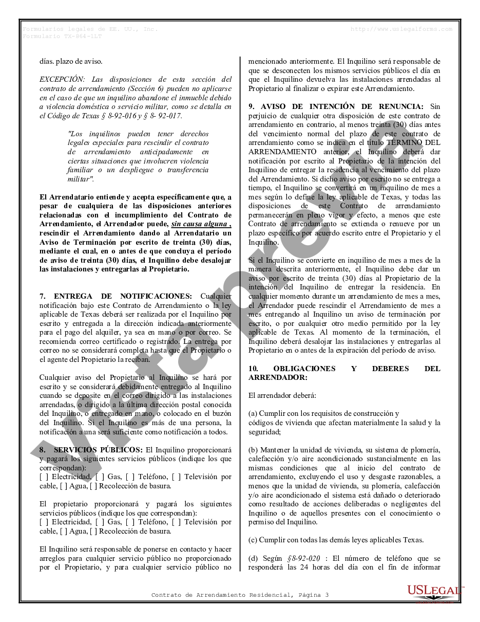 Texas Arrendamiento Residencial O Contrato De Alquiler De Mes A Mes Contrato De Arrendamiento