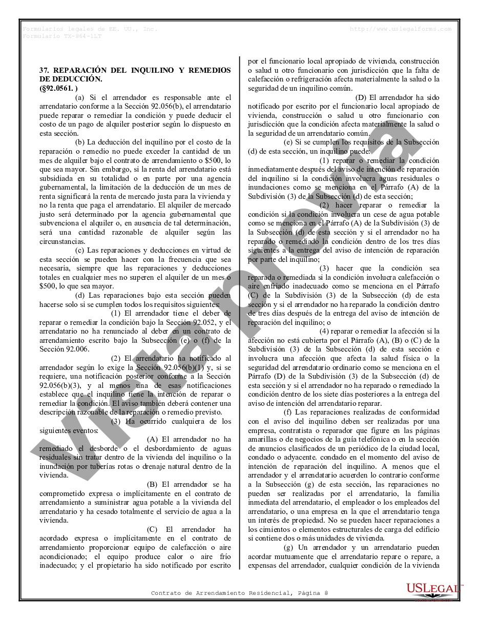 Texas Arrendamiento Residencial O Contrato De Alquiler De Mes A Mes Contrato De Arrendamiento 2901